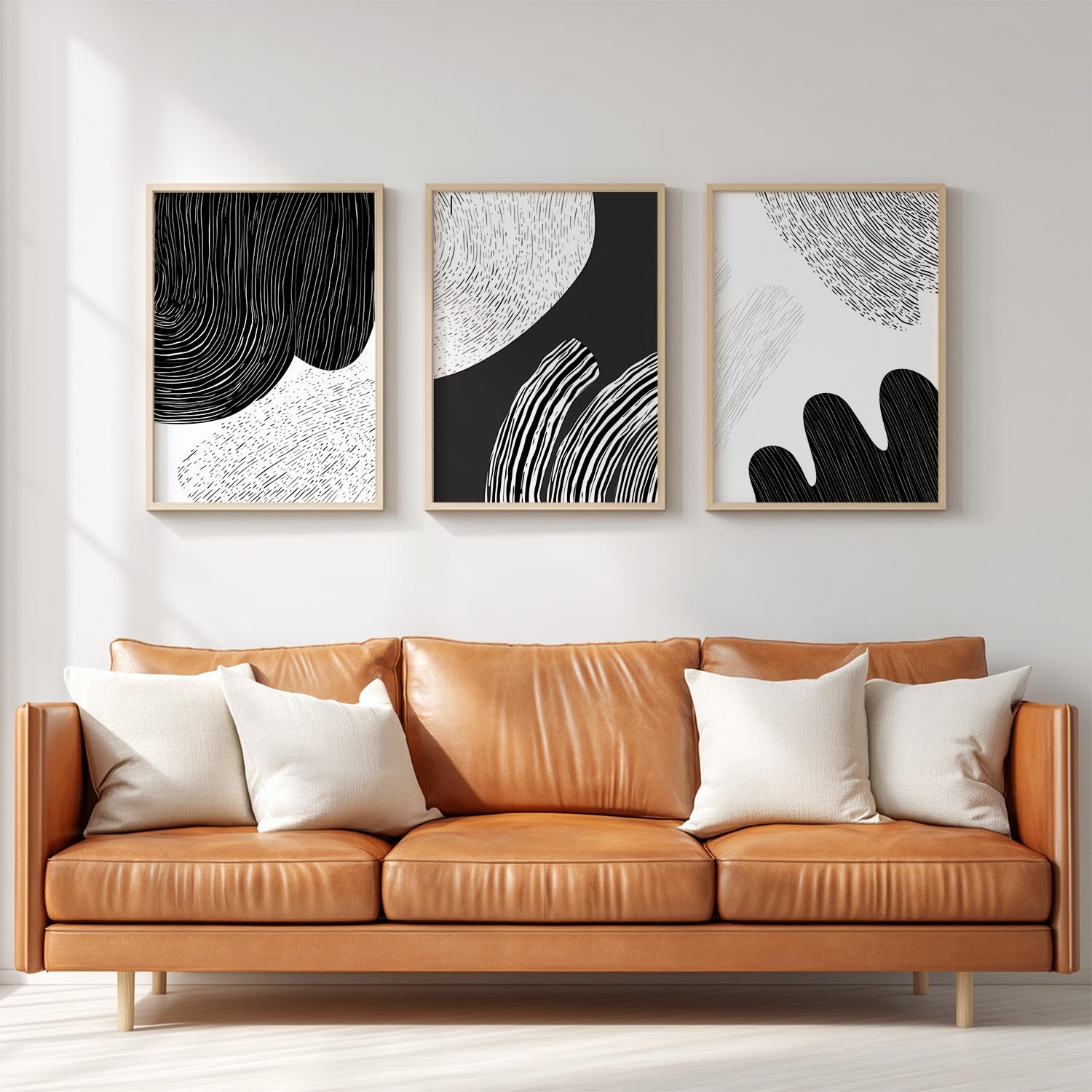 Abstrakcyjne, minimalistyczne obrazy 3-częściowe, 42 x 59,4 cm, dekoracja ścienna z czarno-białymi liniami, ręcznie rysowane, wytrzymałe, na parapetówkę, urodziny, rocznicę, wspaniała niespodzianka