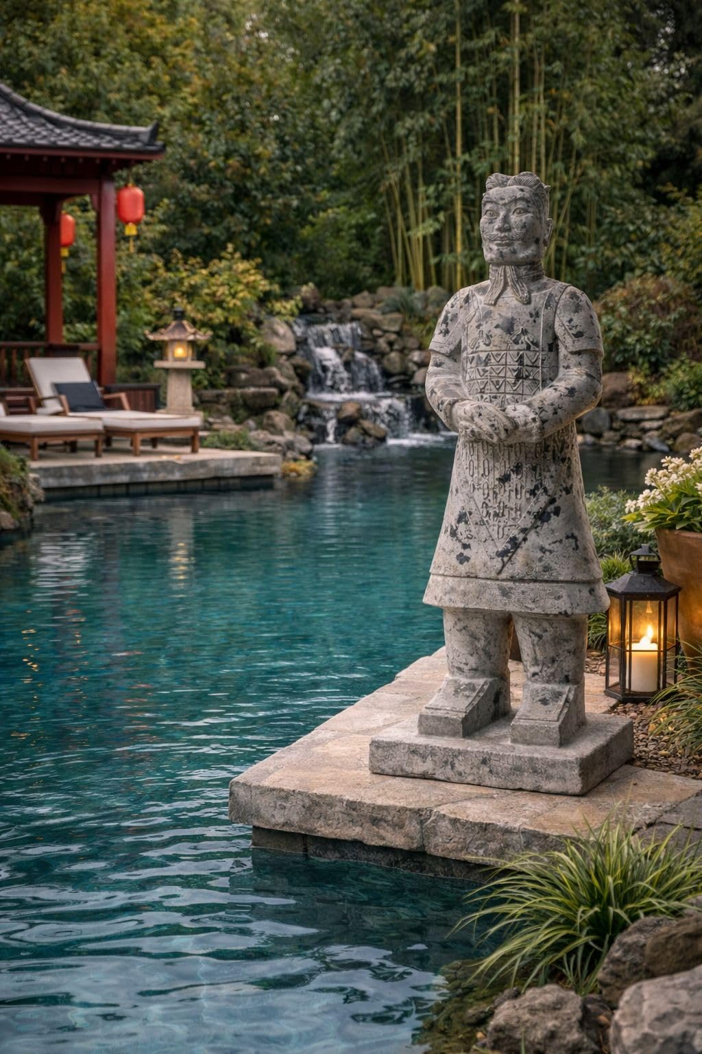 DUPI Estatua Guerrero Xian de Terracota | Figura Decoración Oriental para Jardín, Terraza o Interior | Peso 15 Kg | Altura 120 cm
