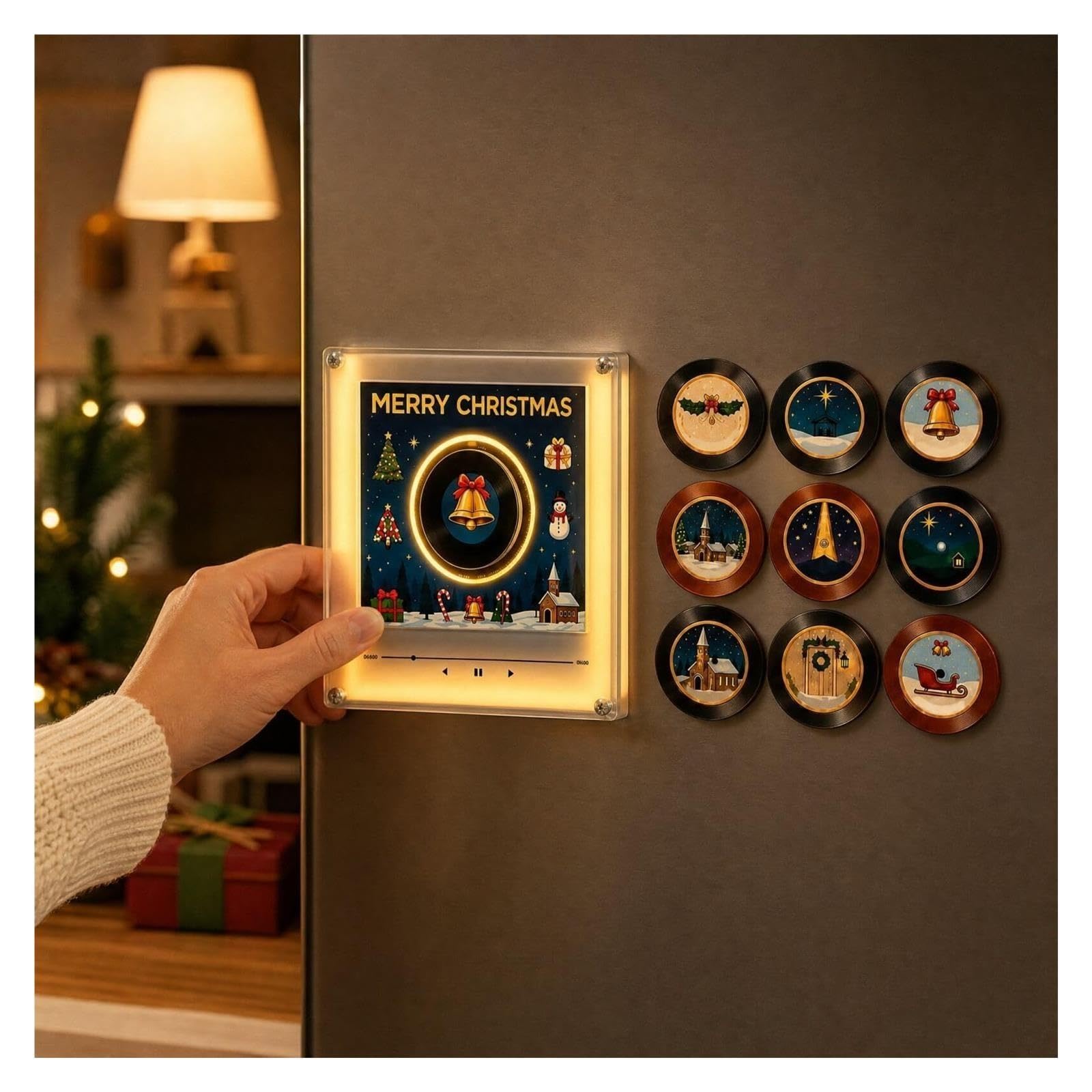 Aimant Frigo Musical, NFC Chantant Small Vinyle Lecteur, Motif Noël, Noël
