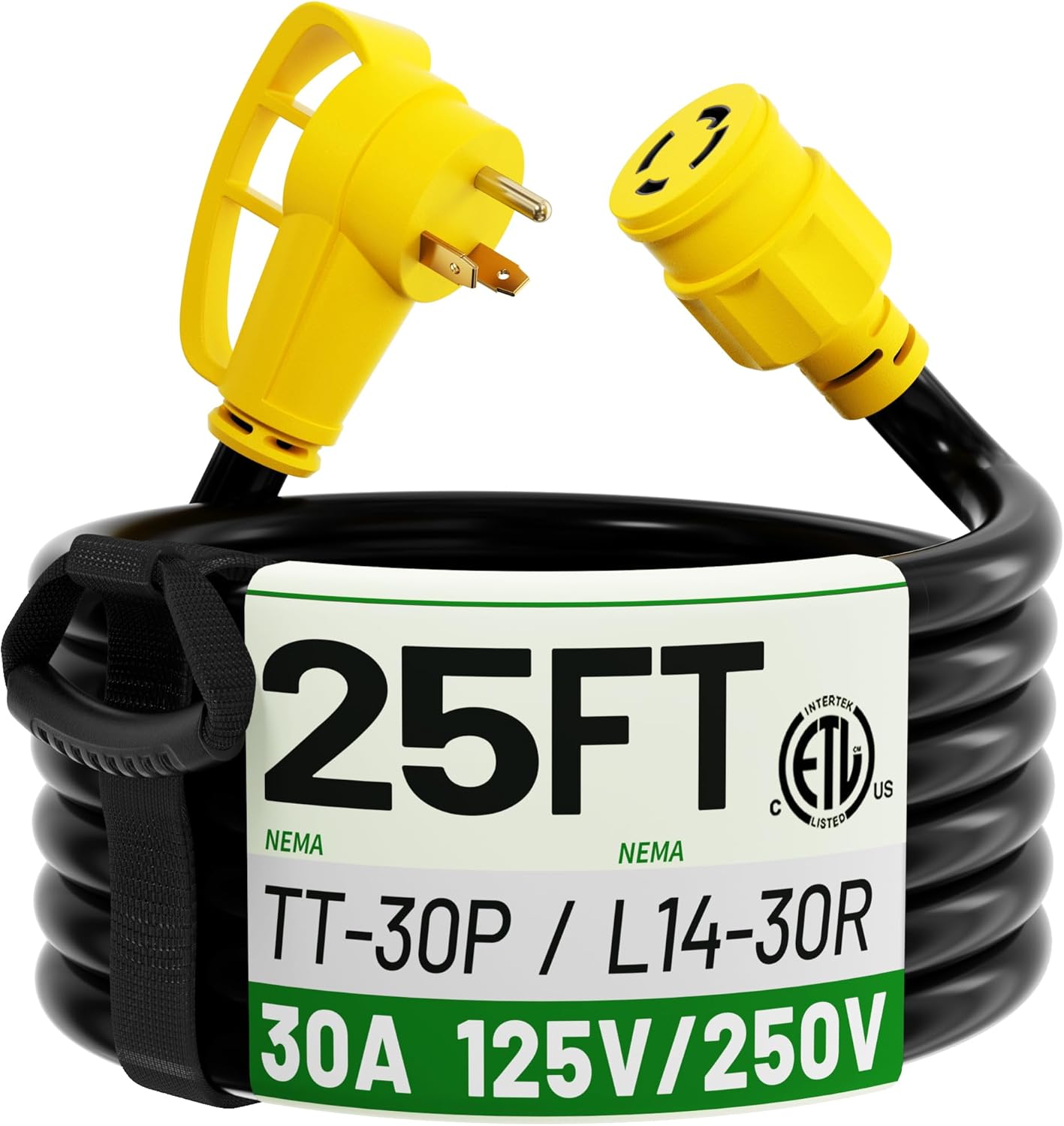 POWGRN 10 FT RV Power Cord 30 Amp Extension Cord, 4 Prong to 3 Prong Adapter Generator Extension Cord, 30 Amp RV Adapter, NEMA TT-30P to NEMA L14-30R, 10AWG STW 30A 125V 3750W, Yellow, ETL Listed