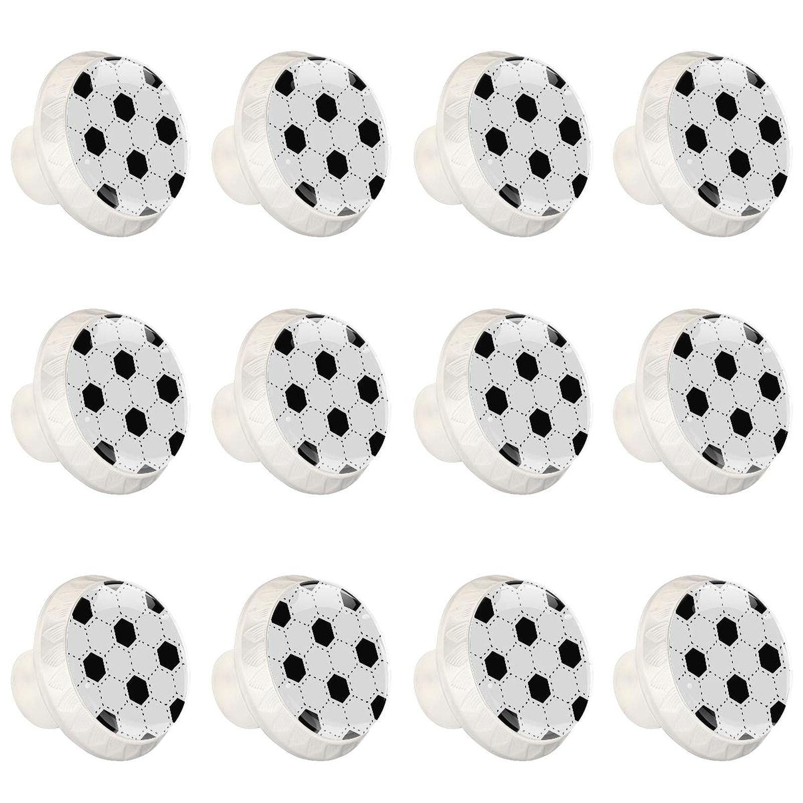 Boutons d'armoires de cuisine motif football noir et blanc pour placard et tiroir x12