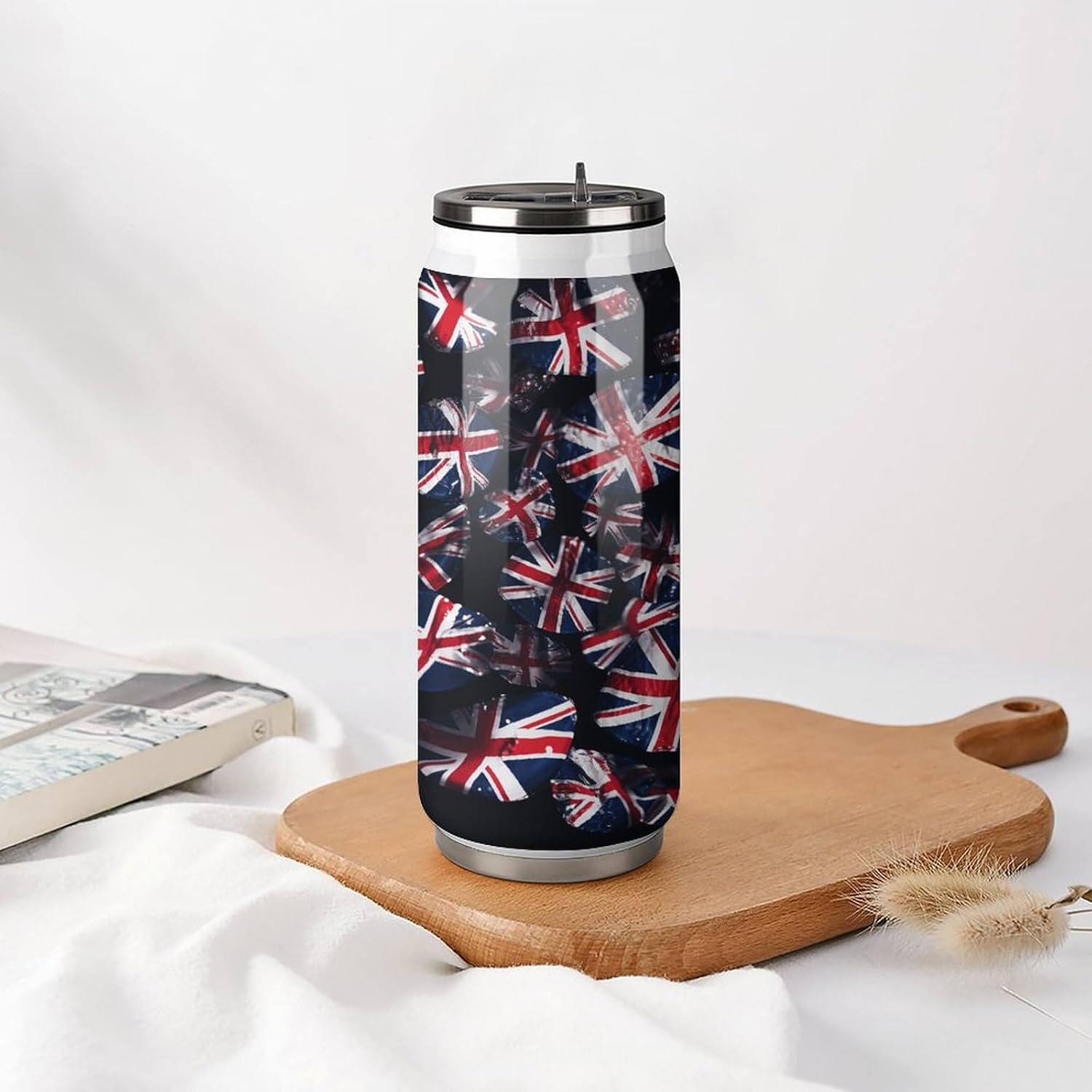 Stainless Steel Cups British Flag Printed Coke Cup Stainless Steel Insulated Cups with Lid And Straw