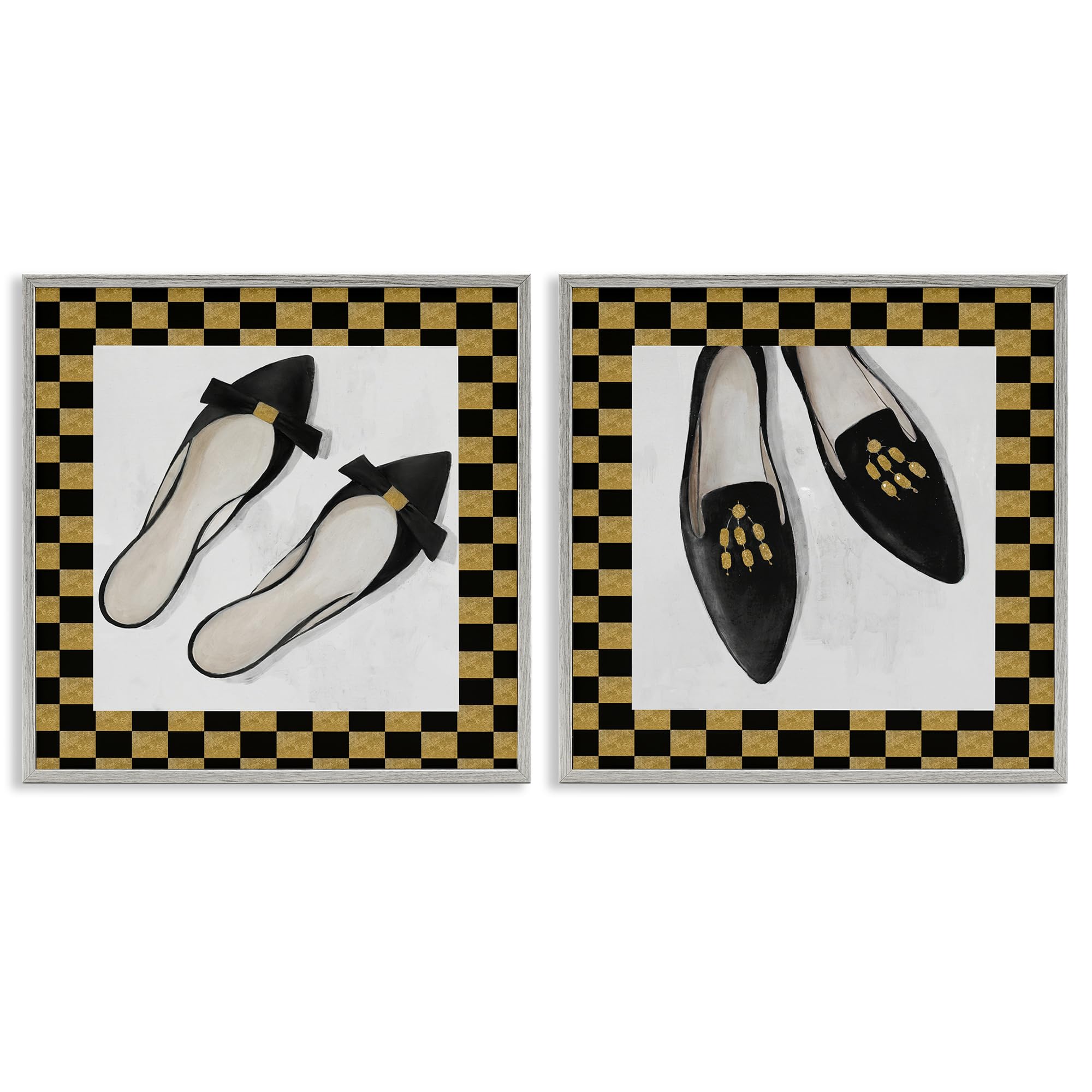 Stupell Industries Farmhouse Gray (Textured) 'Black Flats & Sliders'| 2Pc Framed Giclee Art Set 2