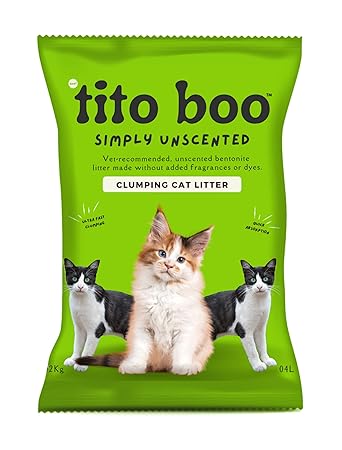 Tito Boo Premium Clumping Cat Litter - 2Kg Pack UnScented Scoopable Smart Bentonite Sand