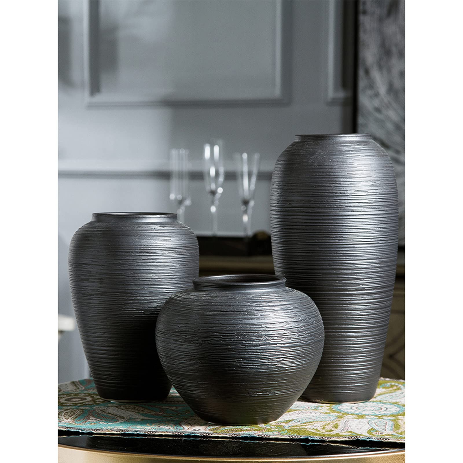Jarrón Negro, jarrón Grande para el vestíbulo del Hotel, jarrón de cerámica para el Suelo de la Sala de Estar del hogar(Black-15 * 32CM)
