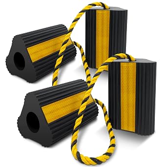 ROBLOCK Wheel Chocks 2pair/4pack with Rope for RV Trailer Camper Truck Car Aircraft, Versatile Heavy Duty Rubber Wheel Chocks Block with 3 Reflective Strips, Tire Wheel Immobilizers & Chocks