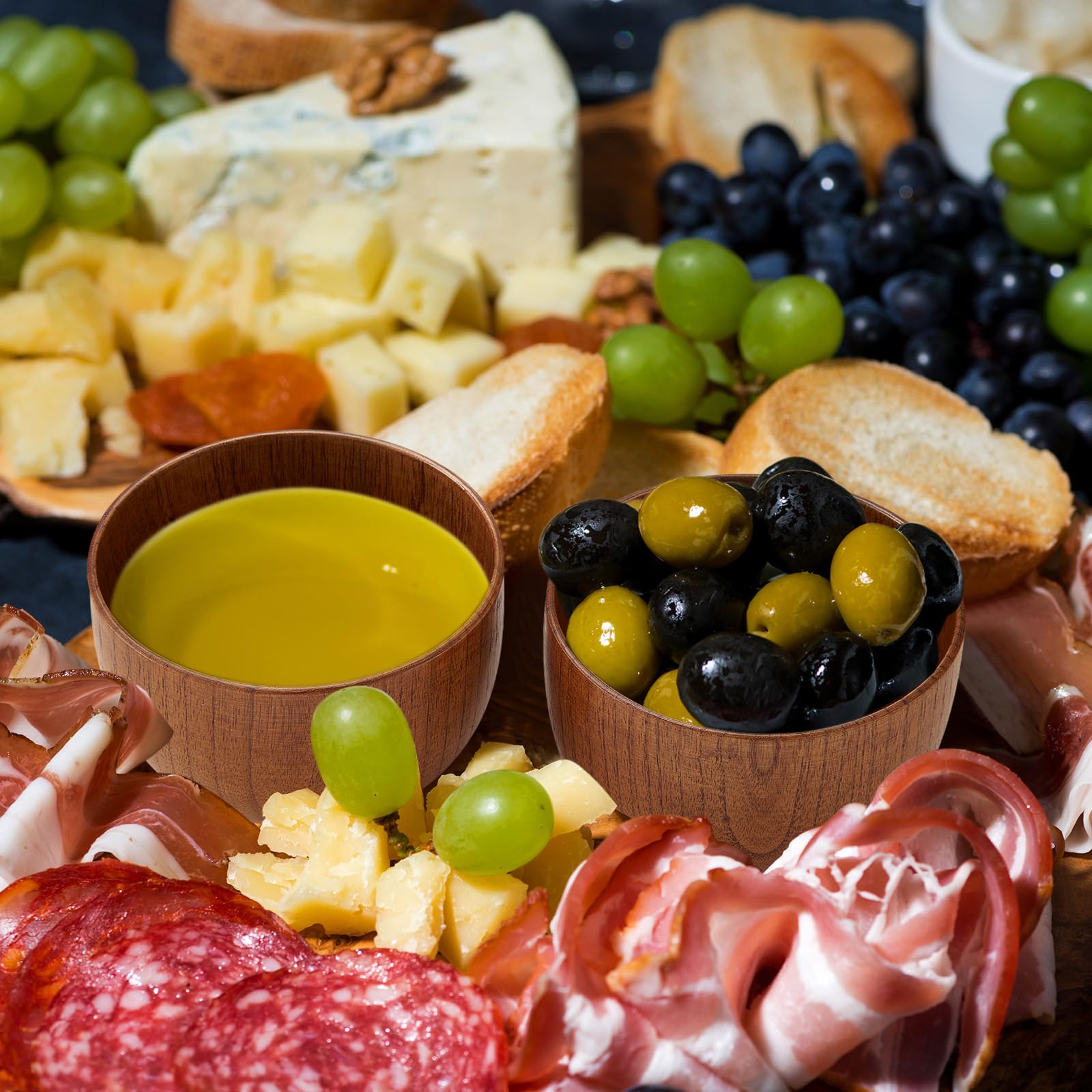 Tioncy 12 piccole ciotole in legno di acacia, tazze giapponesi per alimenti, salse, zuppe, insalata, riso, salumi, decorazioni per salumi, 9 x 6 cm