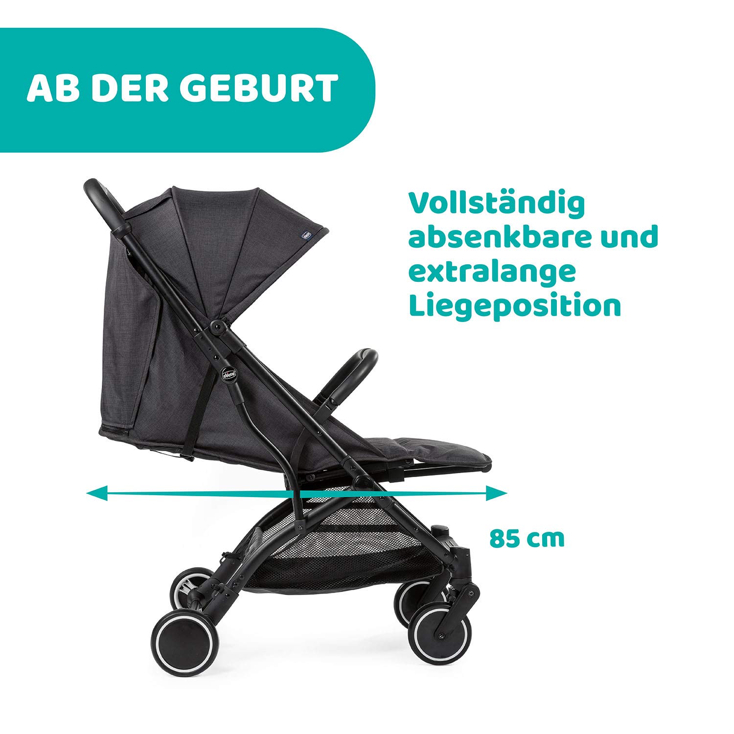 Chicco Trolley me Buggy Einhand-Schließmechanismus Tragegriff Regenschutz schwarz ab Geburt bis 15 kg