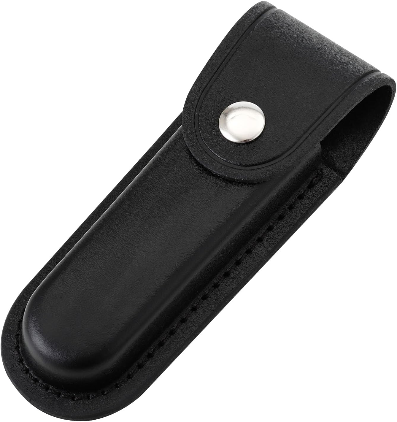 Pocket Knife Sheath, 5" Folding Pocket EDC Knife Case, Portable Pouch Knife Leather Holster with Snap Closure and Belt Loop, Accessory for Outdoor Climbing, Camping, Cycling and Hiking, Black