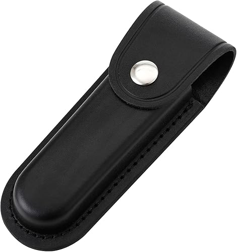 Funda para cuchillo de bolsillo, estuche plegable para cuchillos EDC de 5 pulgadas, funda portátil de cuero para cuchillos con cierre a presión y