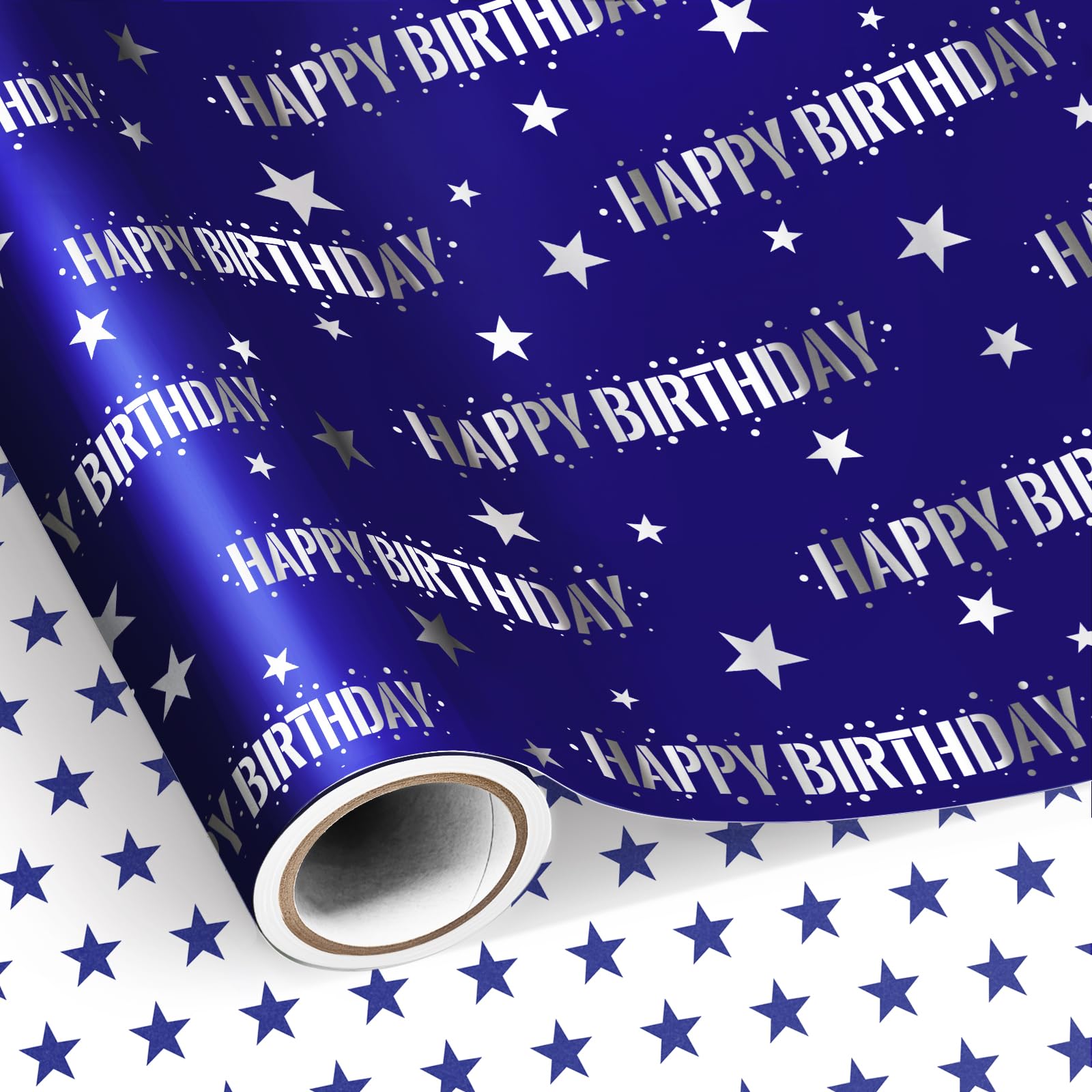 Neloheac Blue Happy Birthday Wrapping Paper Roll 43CM x 10M Reversible