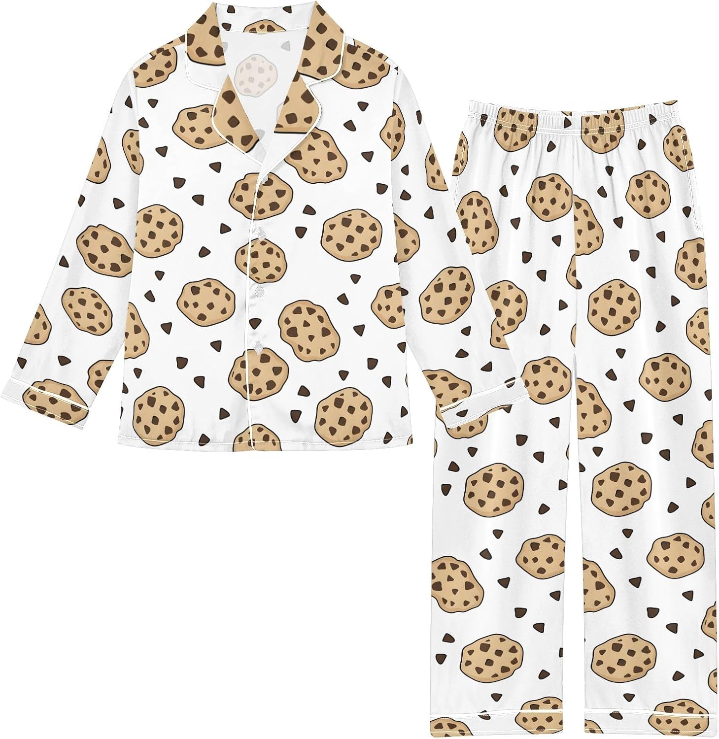Kids Casual Satin Wear Set Crushed Chocolate Chip Cookies Pattern Unisex Relaxed Fit Clothing