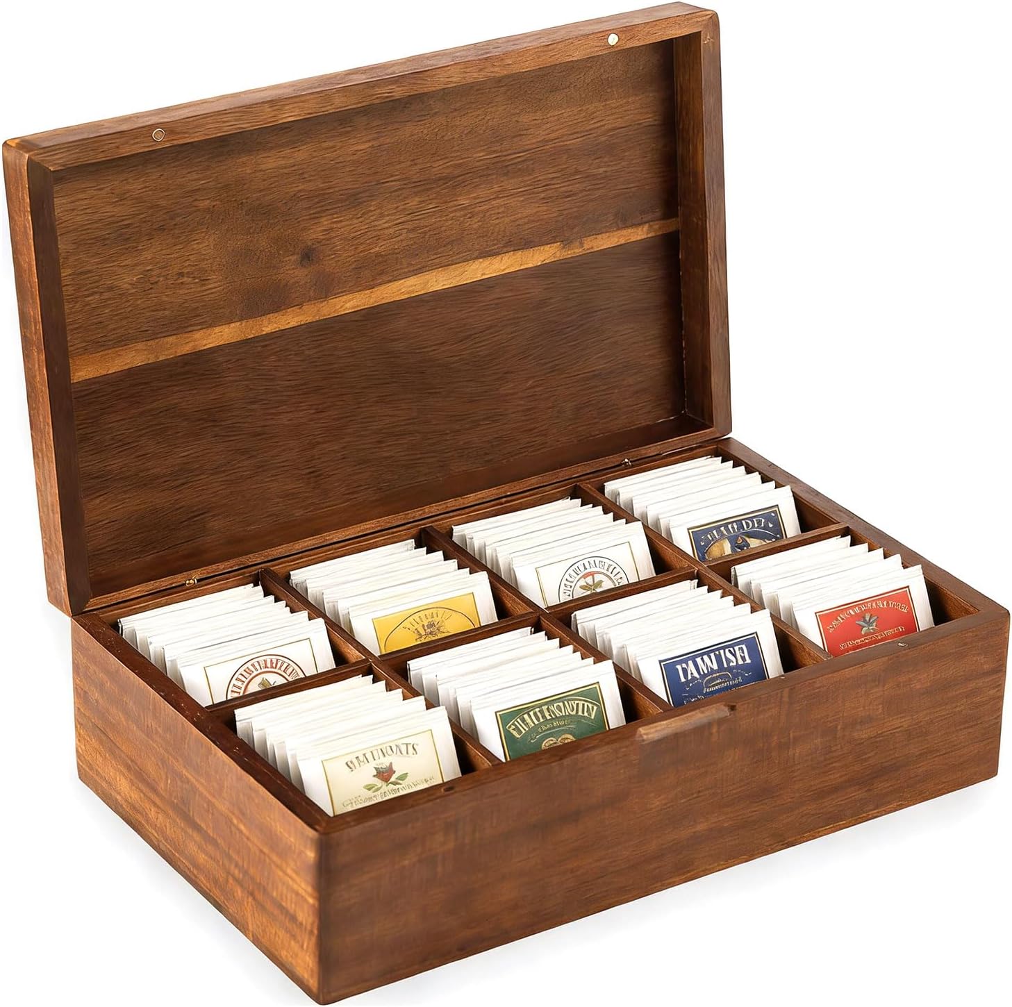 Acacia Wood Tea Bag Organizer with Drawer, Tea Organizers and Storage Box, Pull-Out Teabag Holder Container for Countertop, Tea Station Chest, Organizador de Te