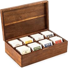 Acacia Wood Tea Bag Organizer with Compartments, Tea packet Storage Boxes & Display Caddy, Multi-Slot Teabag Holder Container Chest for Countertop, Organizador de Te