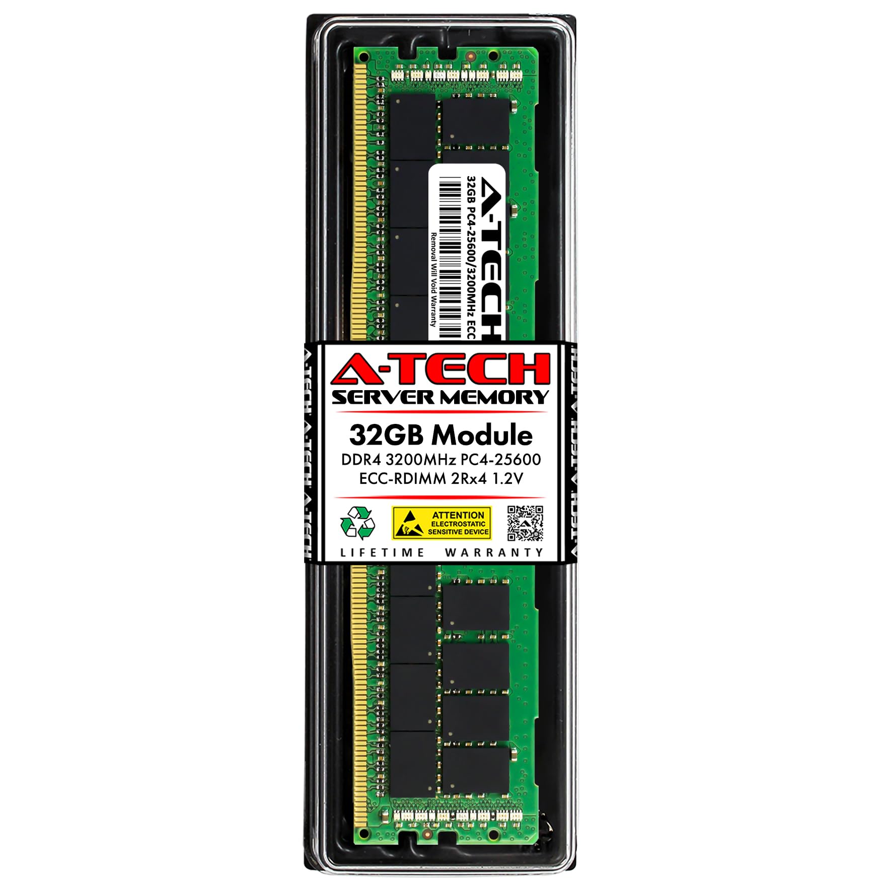 A-Tech 32GB DDR4 3200MHz PC4-25600 ECC RDIMM 2Rx4 1.2V Dual Rank ECC Registered DIMM 288-Pin Server & Workstation RAM Memory Upgrade Module (A-Tech Enterprise Series)