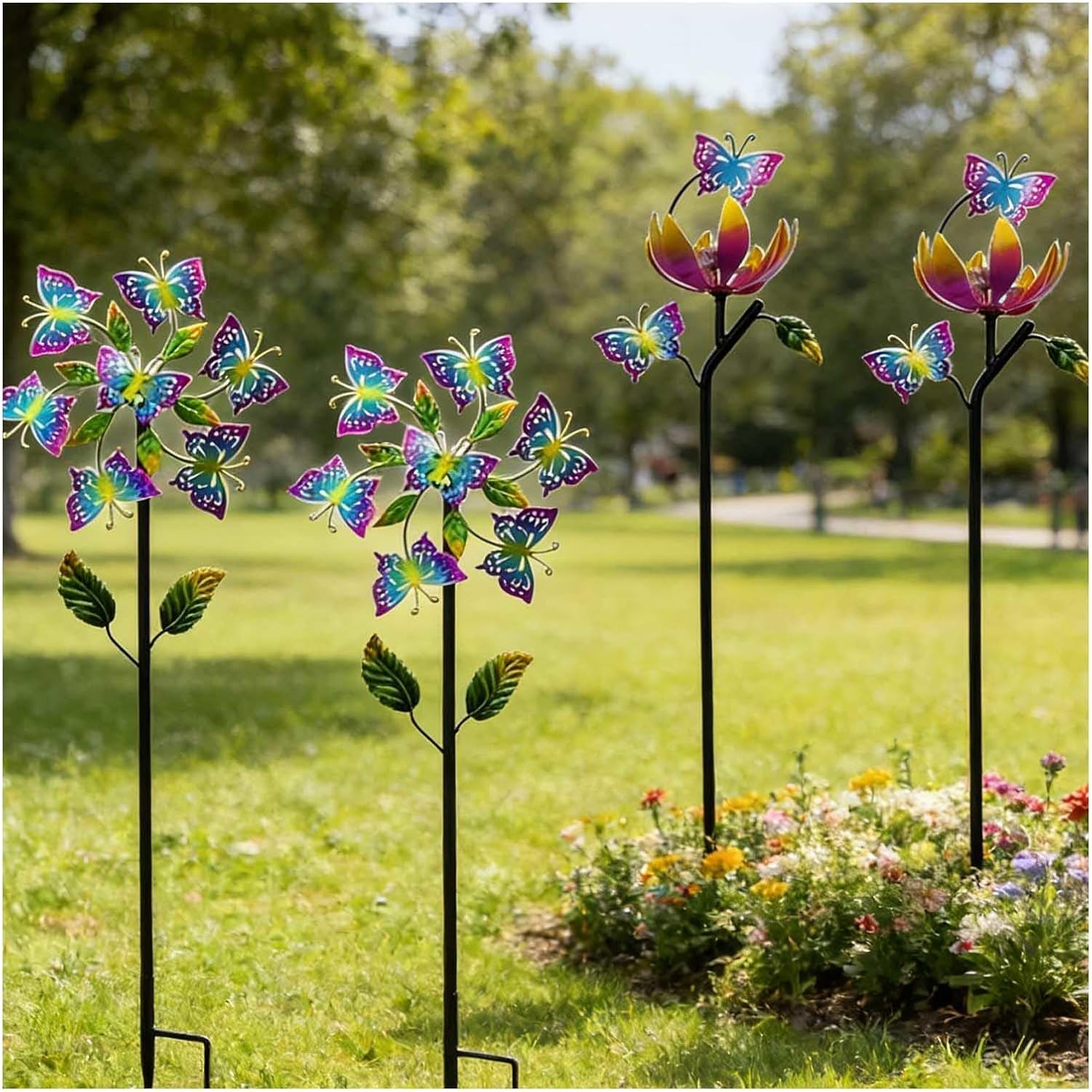 Pinwheels for Yard and Garden, 46 inch/117cm Wind Spinners Outdoor 3D Wind Sculptures, Garden Wind Spinners Decor Gifts for Family Friends,A+B（4Packs）