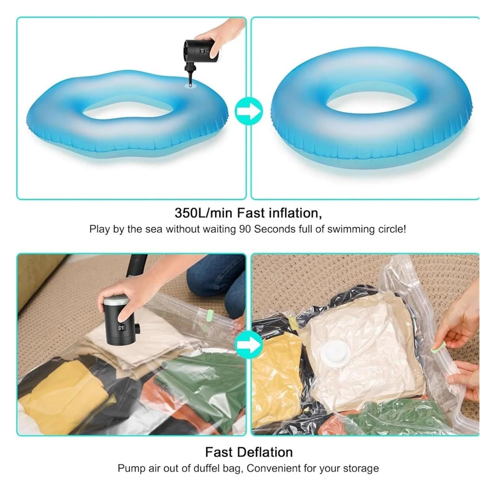 Pompe À Air De Camping Portable en Plein Chargeant Et Pompant La Double Usage Matelas Pneumatique Gonfleur Électrique D'anneau Natation Inflation Et DéFlation Rapides