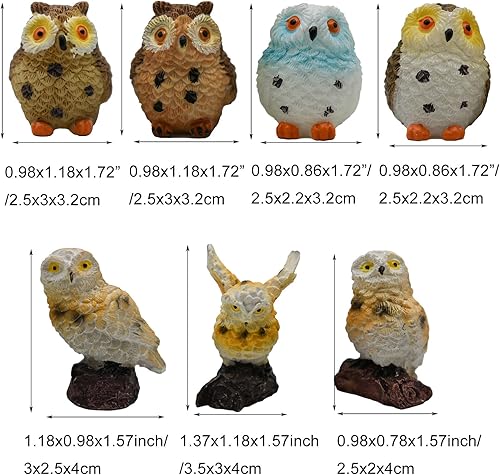 Miniatura 3 de 10 figuras de búho en miniatura de 1 pulgada, mini animales de jardín de hadas de resina realista para bricolaje, micro paisaje, bonsái, maceta,