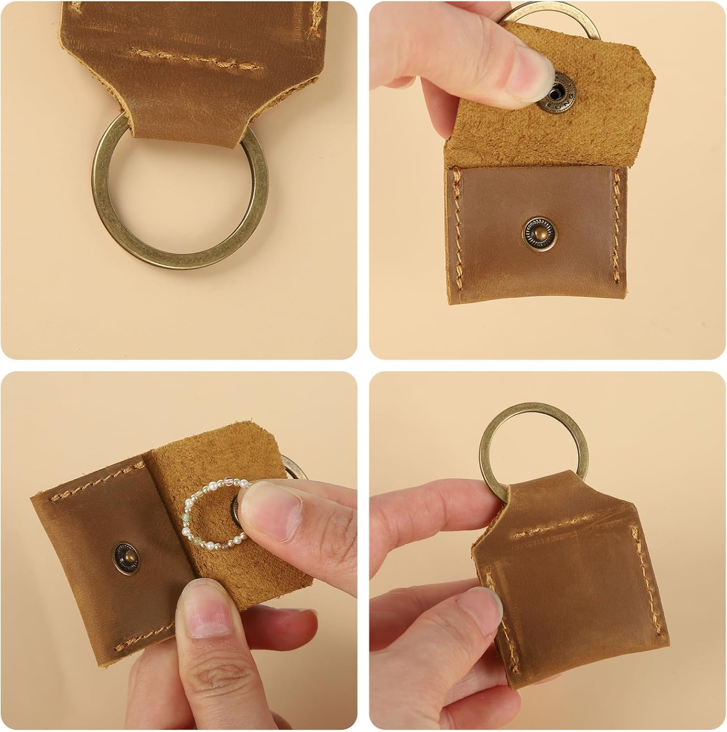 Jack&Chris SD-Kartenhalter aus echtem Leder, Schlüsselanhänger, Anti-Schock, Anti-Staub-SD-Karten-Hülle, tragbares Kamerazubehör für SD CF CFexpress Micro SD Nano SIM und Micro-SIM-Karten, Gelbbraun