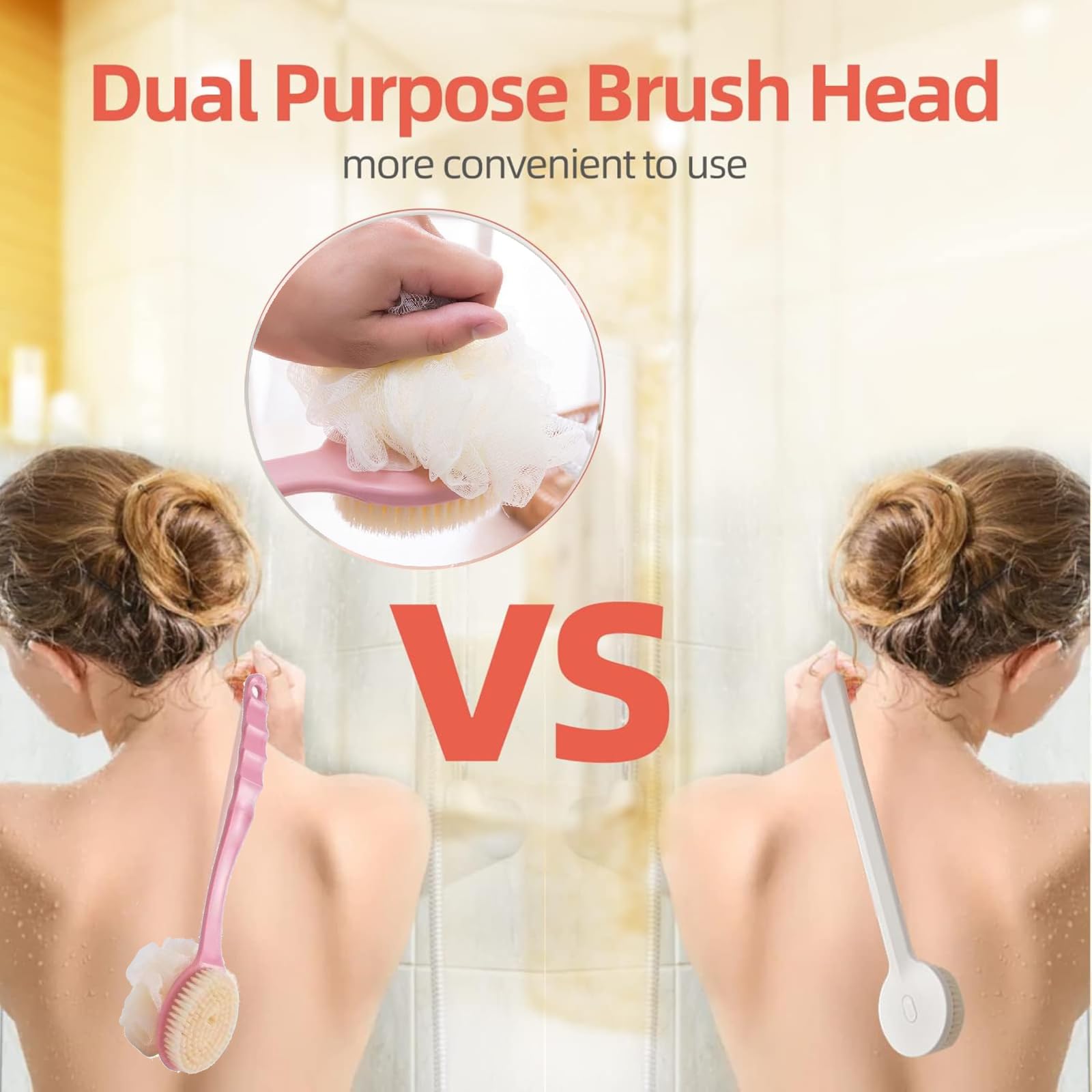Shower Body Brush with Bristles and Loofah - Image 2