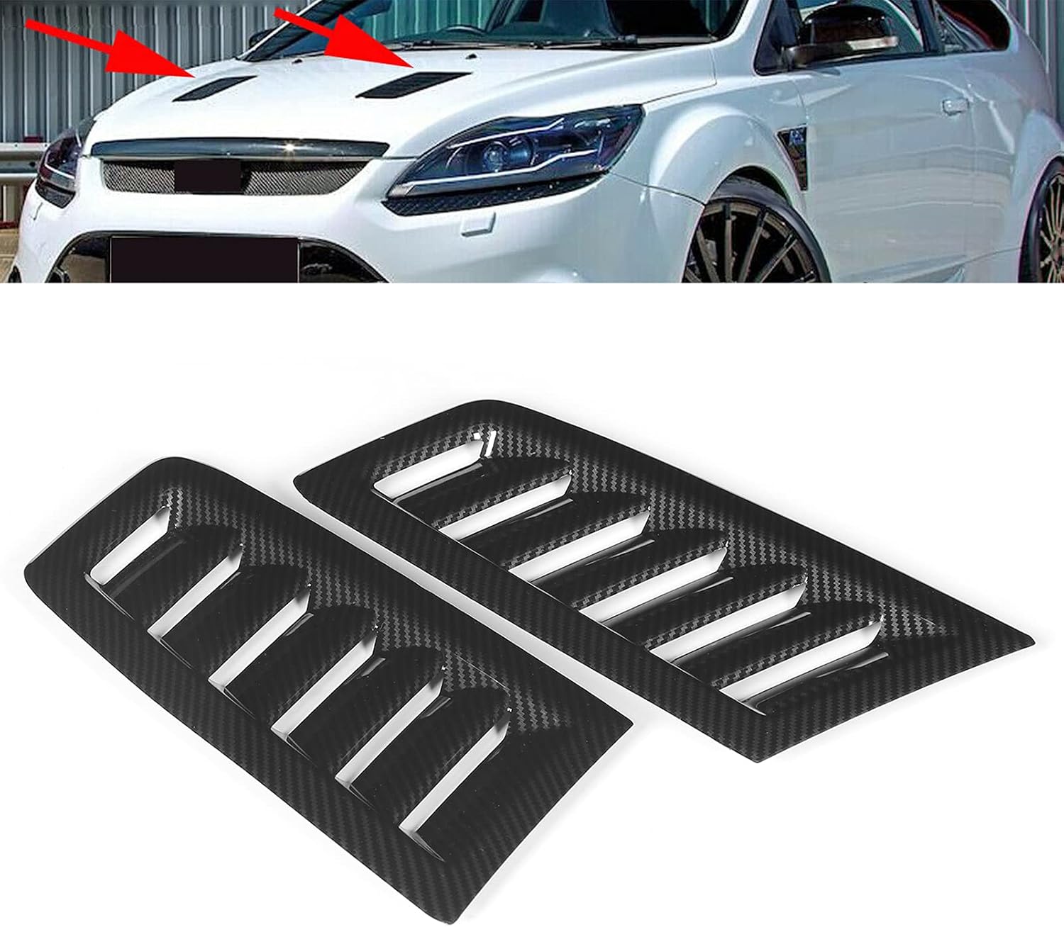 Universal Hood Air Vents, Pair of Front Bonnet Vents Hood Air Outlet Replacement for Focus RS MK2 Style (Fiber Style)