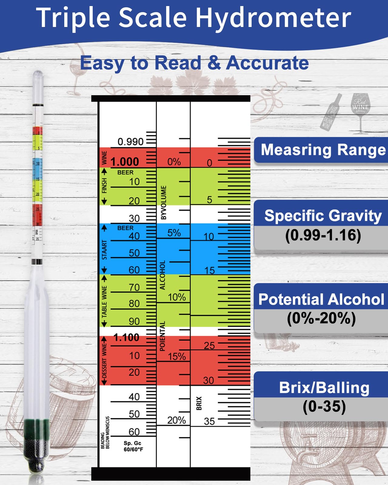 Wine Making Hydrometer - Measure ABV & Brix -5