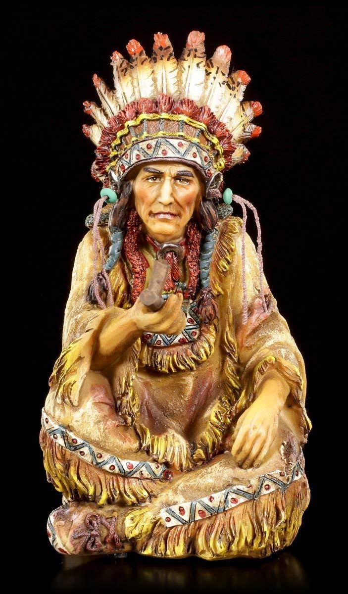 Chef Indien Figure avec Calumet de la Paix Western Figurine de Décoration