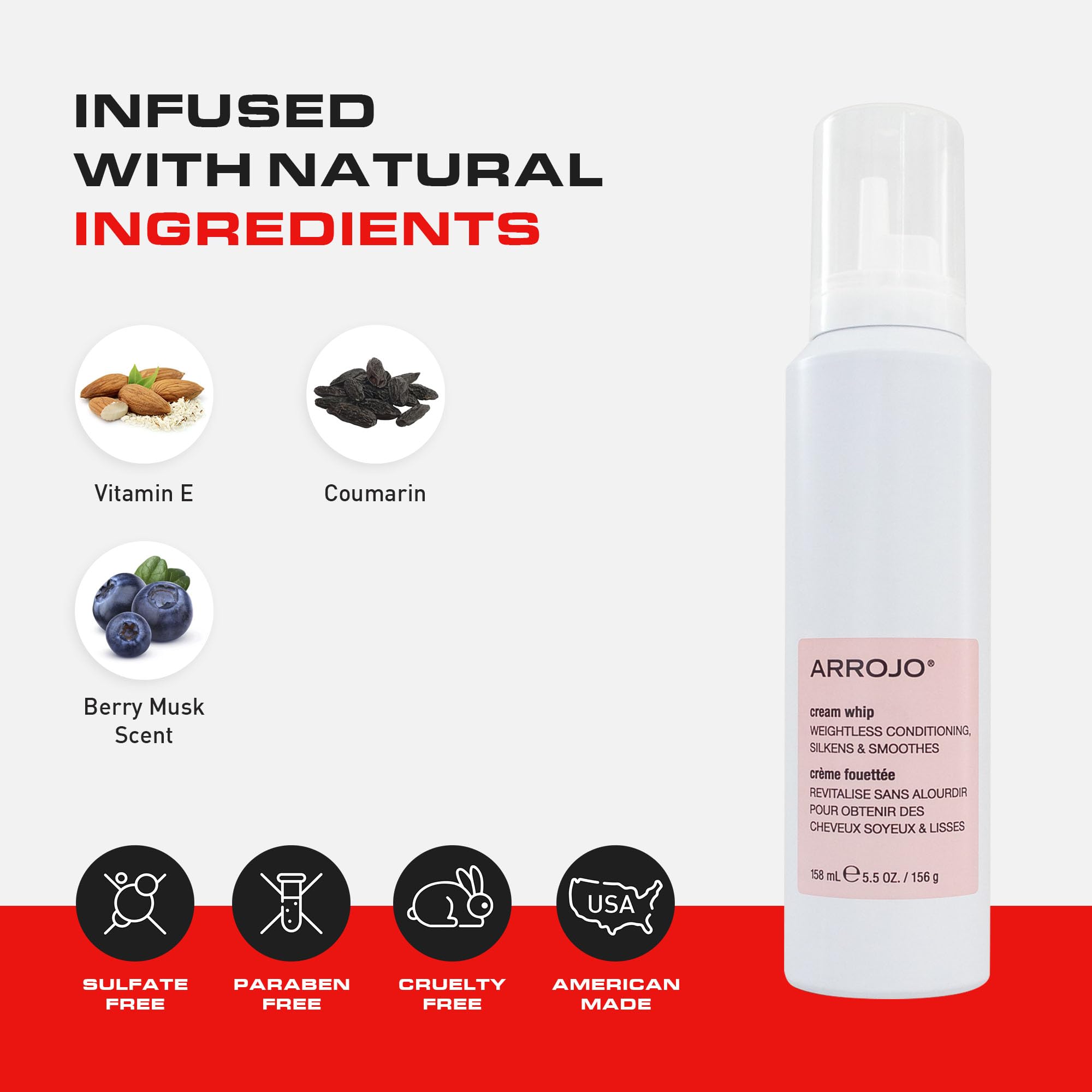 ARROJO Cream Whip - 5.5 Fl Oz - Conditioning Leave-In Hair Styling Cream for Wavy or Dry Hair, Sulfate & Sodium-Chloride Free, Antioxidant, Moisturizing