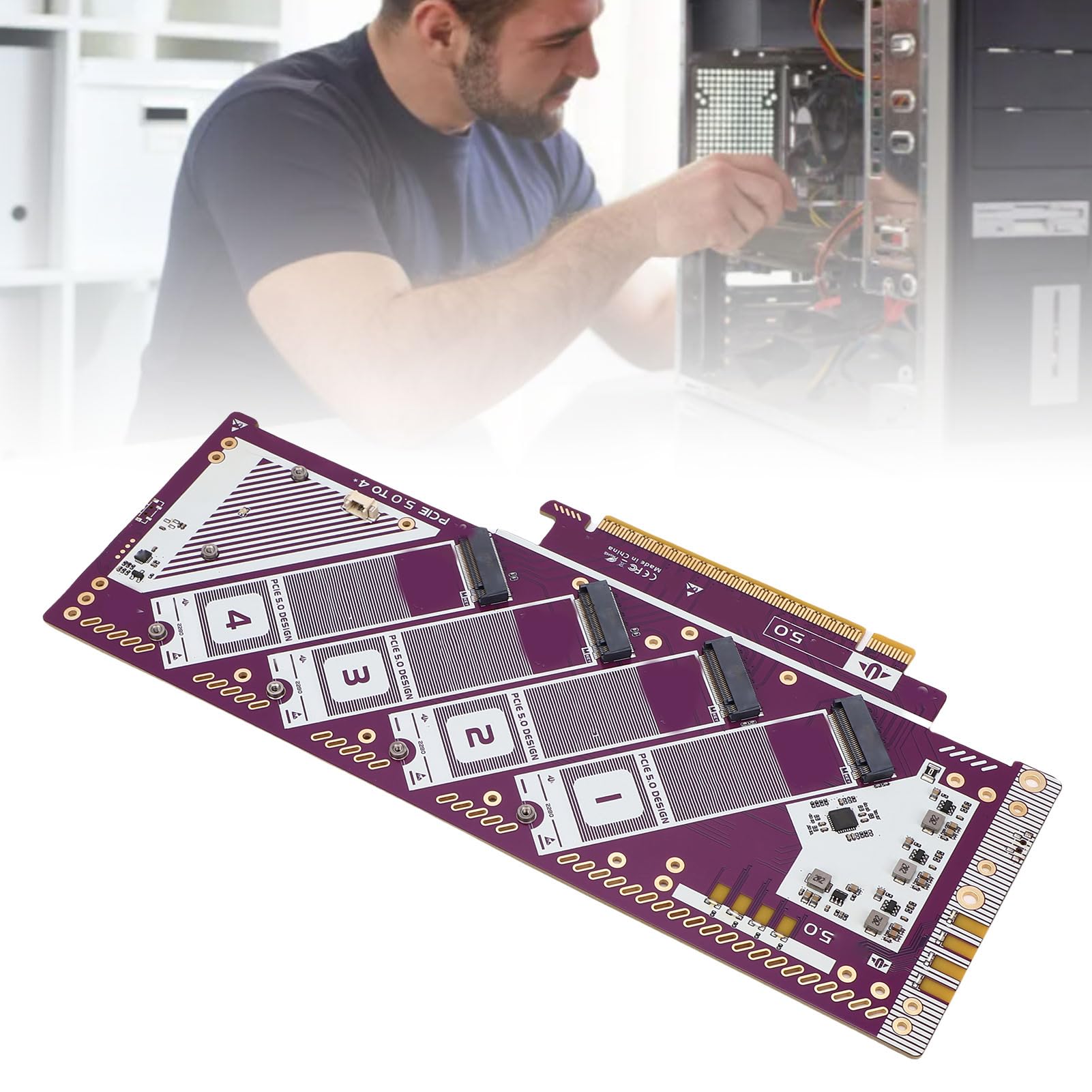 Diyeeni Karta Adaptera NVMe PCIE Karta rozszerzeń PCIE 5.0 X16 na M.2 SSD z pozłacaną płytką PCB do Obsługi Systemu OS X