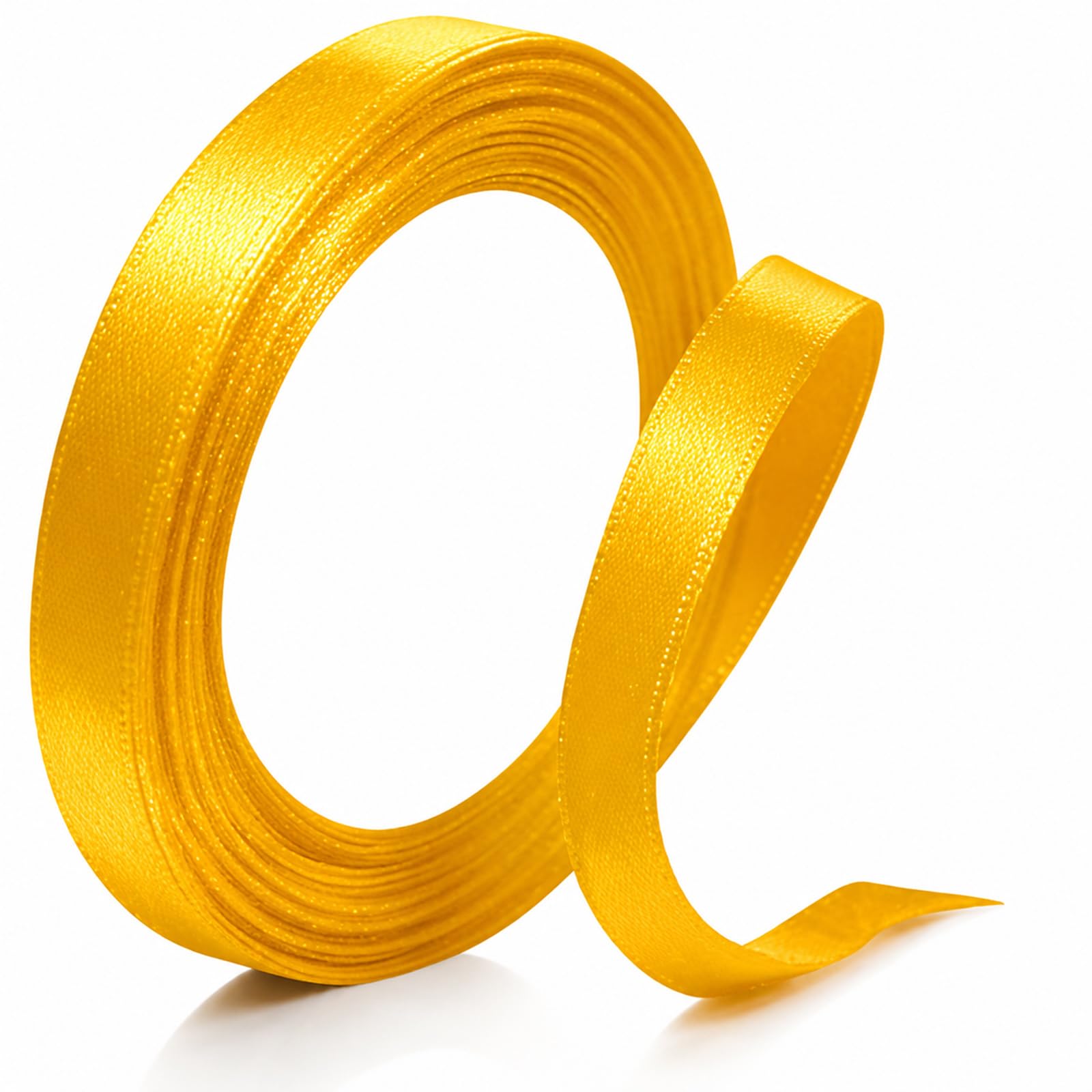 10mm Golden Yellow Satin Ribbon, Thick Fabric Ribbons for Gift Wrapping & Crafting, Ribbon for Balloons, Cake, Bouquet, Wedding, Party, Christmas Decorations, 22.8m