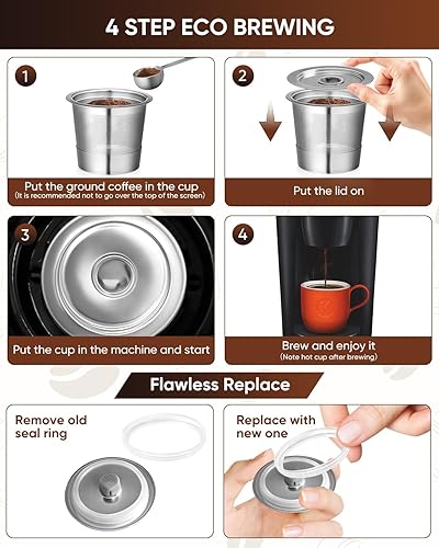 Miniatura 6 de Paquete de 2 tazas K reutilizables para Keurig 1.0  Cápsulas de café reutilizables de acero inoxidable K Cup con cuchara de metal, cepillo y 4
