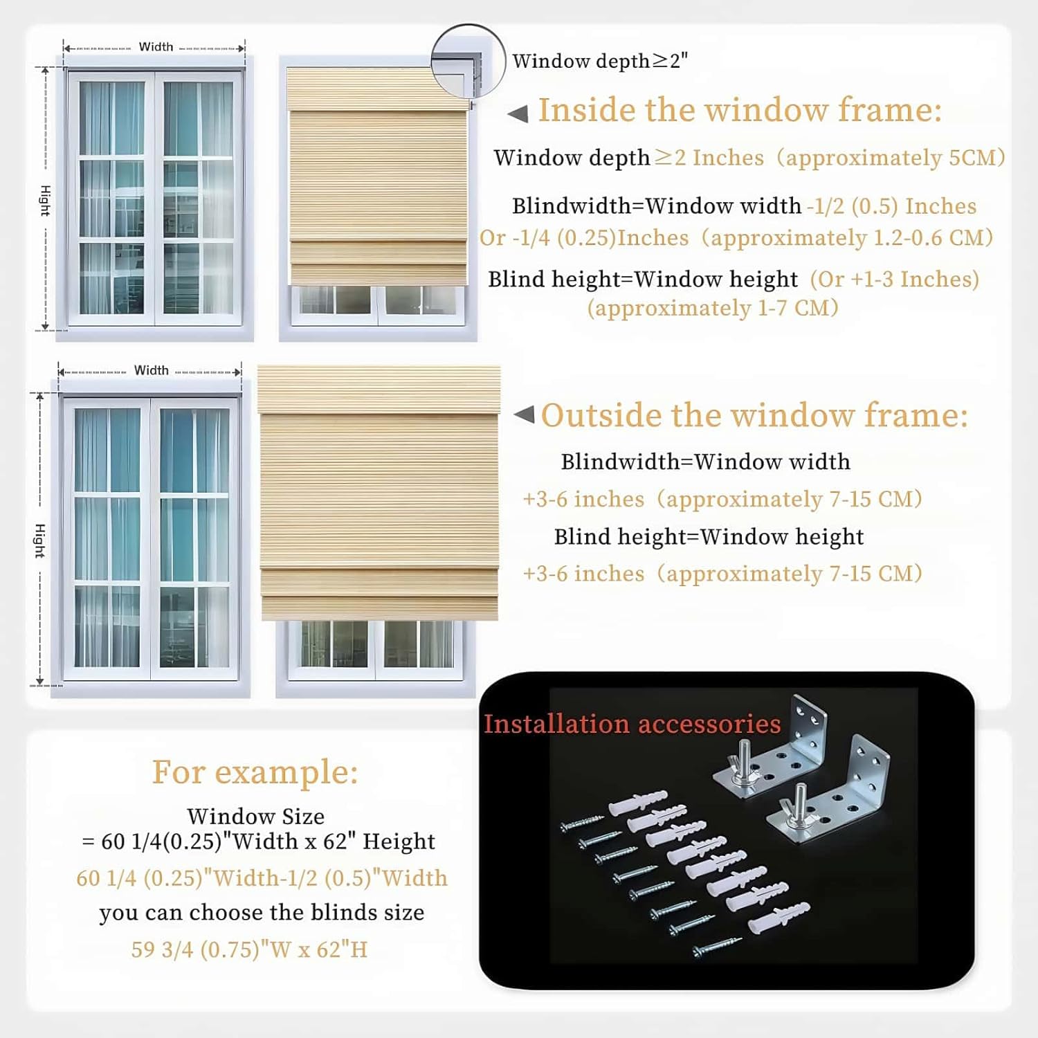 Cordless Bamboo Blinds Easy to Install Light Filtering Anti-Glare for Semi-Private Light Control Customize Roman Window Shades.64 W x(20" H to 115" H Customizeize) Original Bamboo Color.