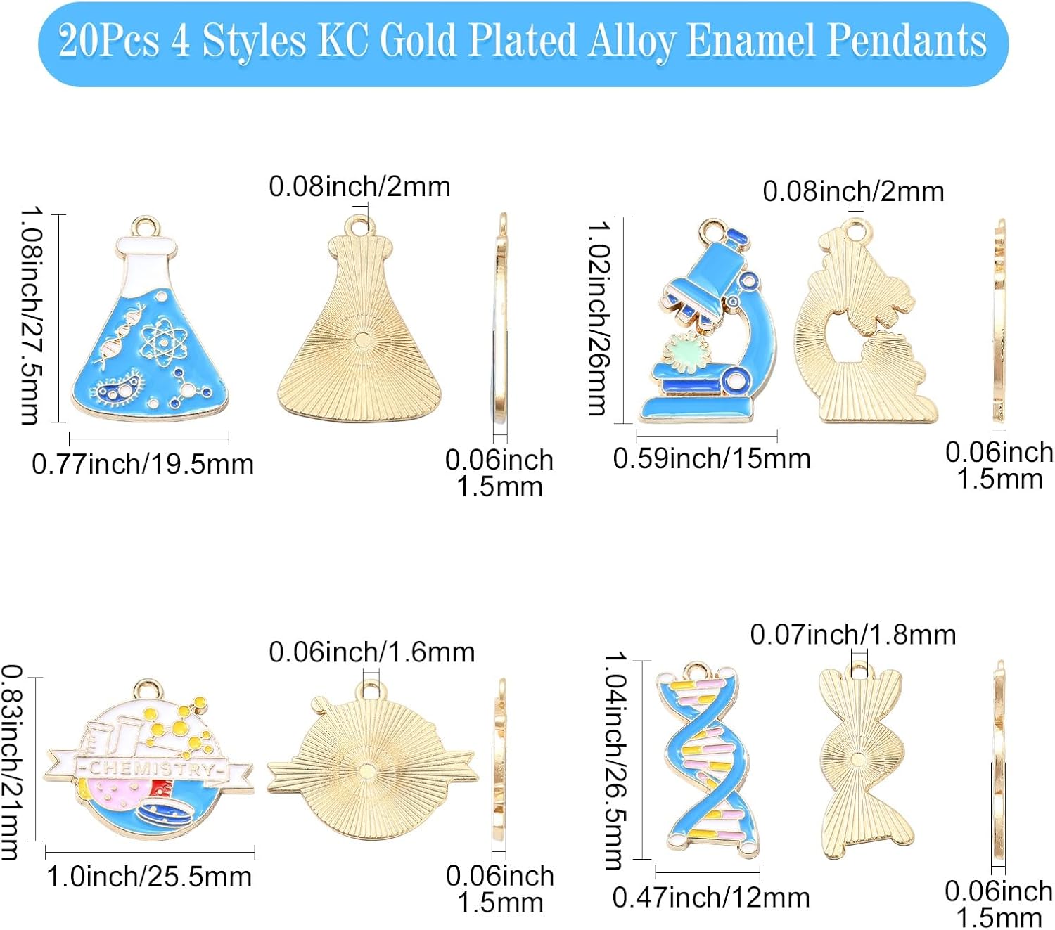 DanLingJewelry 20Pcs 4 Styles Chemistry Enamel Charms Microscope Science Laboratory Dangle Charms for DIY Jewelry Making - Image 2