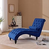 Vista 11 de Tumbona con botones para interiores, tumbona de terciopelo con patas y almohada, respaldo enrollado sin brazos, sofá reclinable para sala de estar