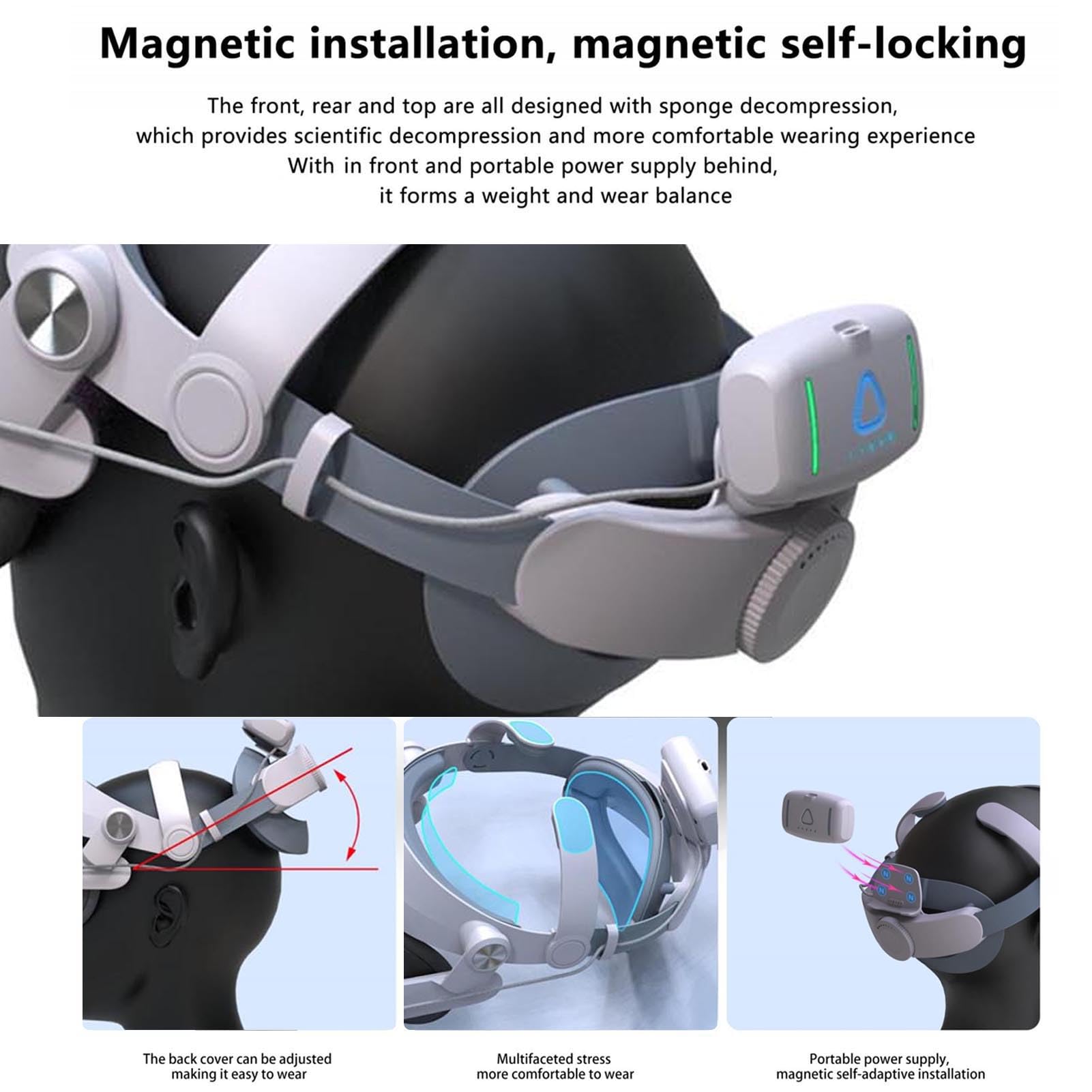 Fascia per la Testa VR con Batteria, Tempo di Riproduzione Prolungato e Comoda Cinghia Regolabile, Utilizzo di Sicurezza per Meta 3