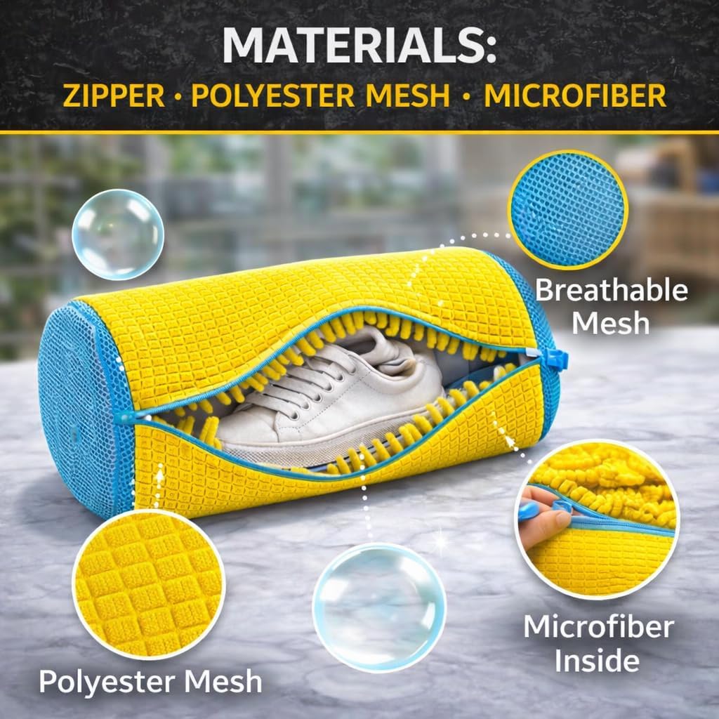 Shoe Washing Machine Bag 1pc – Laundry Shoe Bag for Washer and Dryer, Reusable Chenille Microfiber Sneaker Cleaning Bag, 360° Deep Clean, Fits All Shoe Types, Self-Locking Zipper