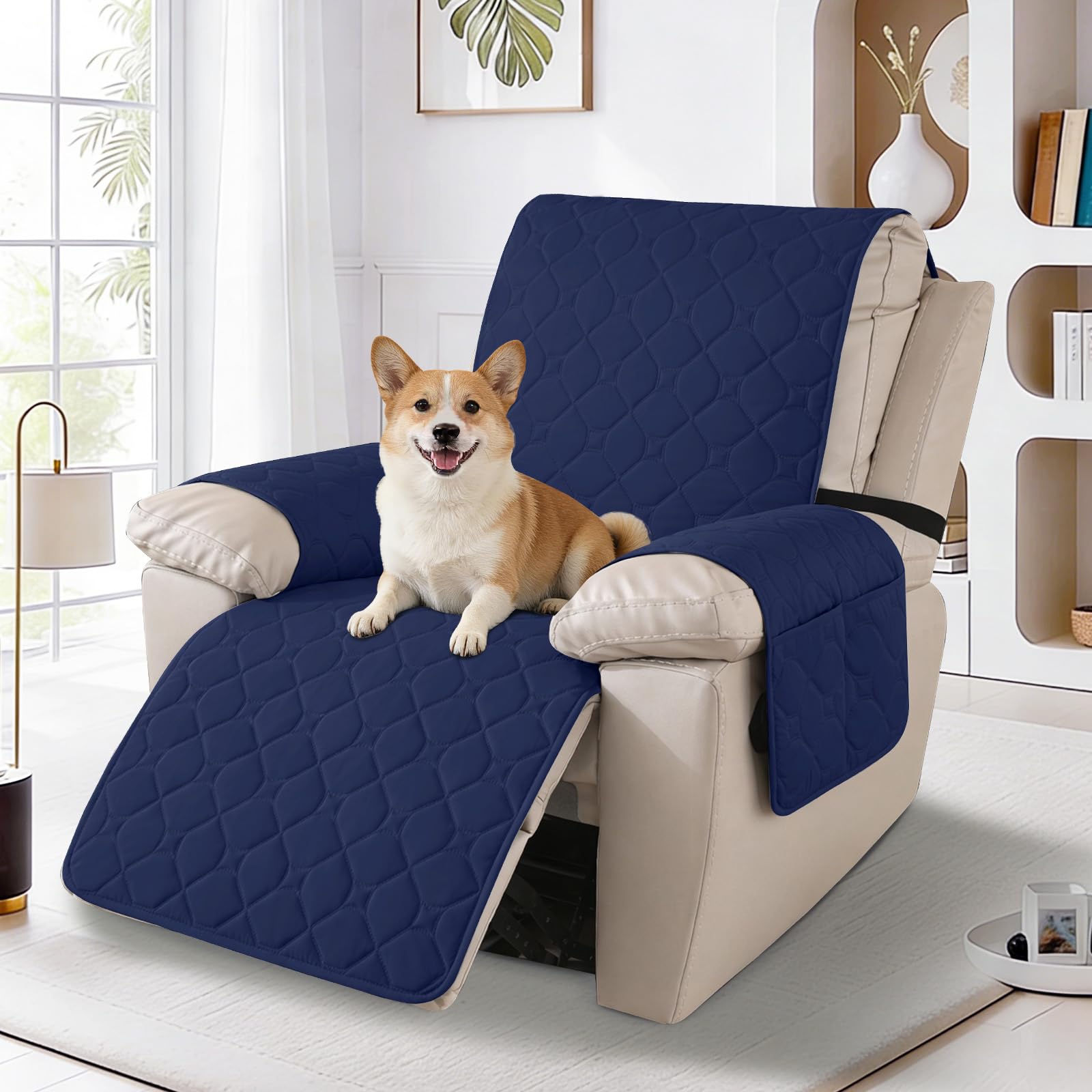 Ystyle 100% Étanche Housse Fauteuil Relax Inclinable Electrique, Antidérapant Protection Fauteuil Relax Grand 1 Place avec Poches Latérales, Lavable Housse de Fauteuil Inclinable, Bleu Marine