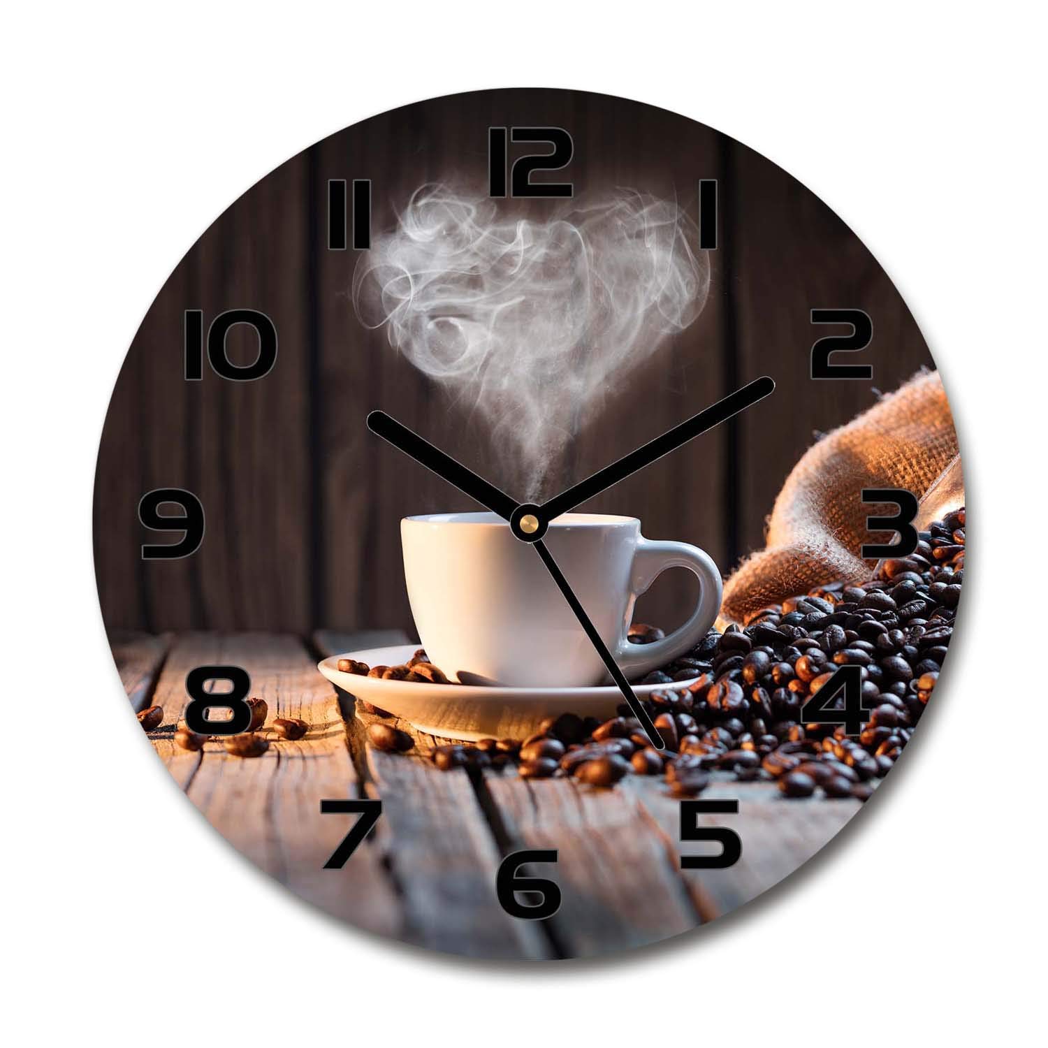 Horloge en verre 60x60cm silencieuse Tulup avec motif de café