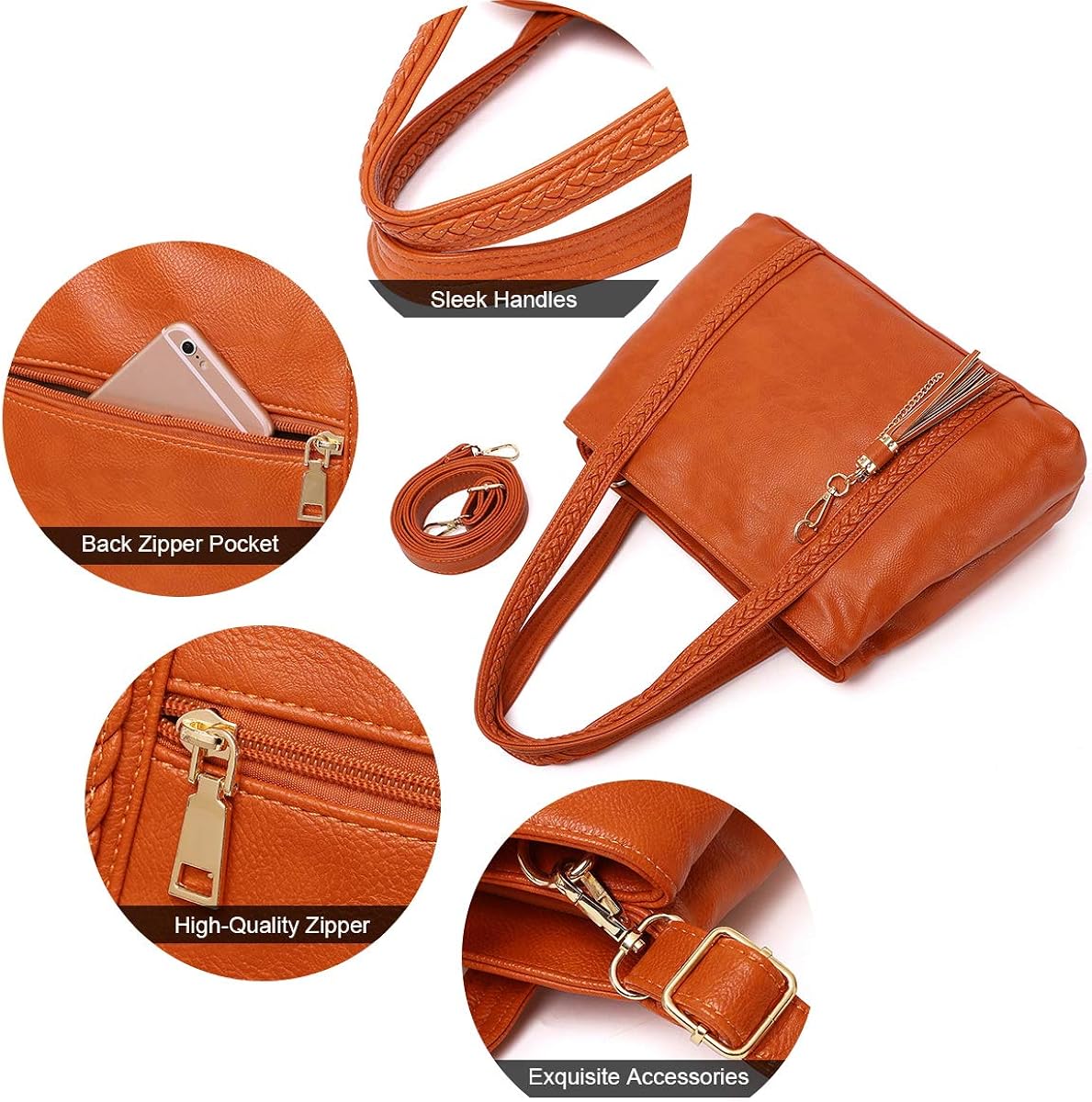 Women's PU Leather Handbag Top Handle Satchel Shoulder Tote