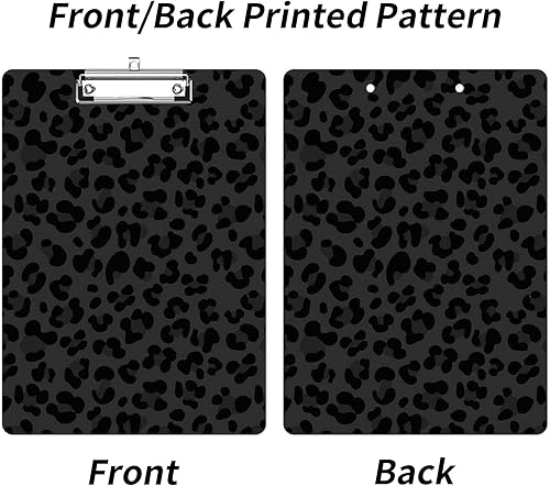 Miniatura 2 de Portapapeles con estampado de leopardo negro con soporte para bolígrafo, tamaño carta A4, lindo portapapeles de plástico con clip de perfil bajo y