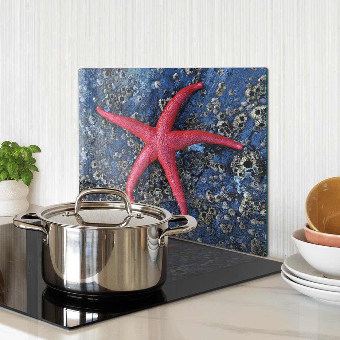 Multifunzione: Tagliere in vetro e coperchio 40x30 cm Stella marina rossa