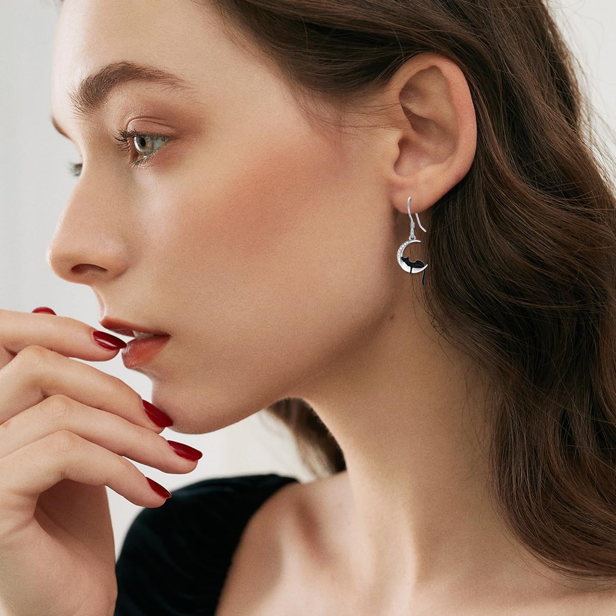 Diamond Moon and Black Cat Earrings for Women 925 Sterling Silver Lab Grown Diamond Jewelry Gifts for Cat Lover - Image 4