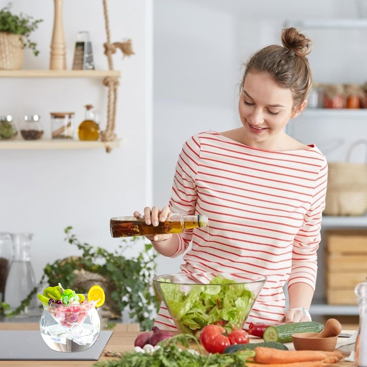 Glass Salad Bowl Triangular with Dry Ice Holder