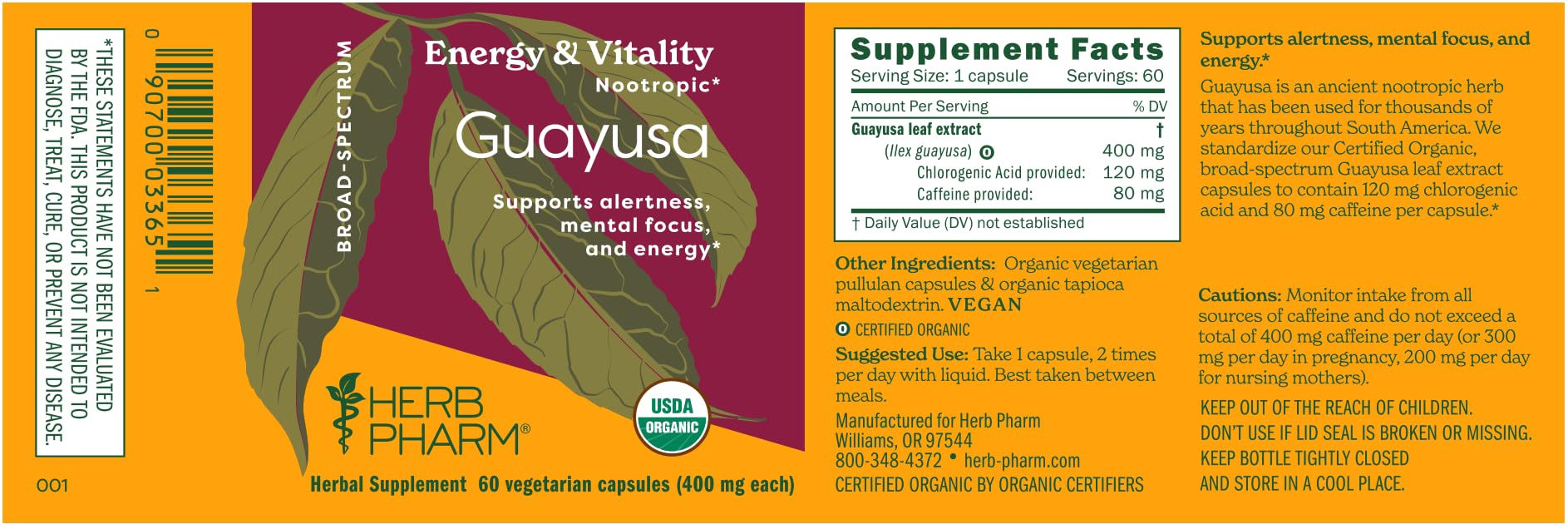 Herb Pharm Guayusa Capsules: USDA Organic Nootropic Brain Supplements for Focus, Herbal Nootropic & Energy Support| 60 Vegan Capsules, 30 Day Supply* — Amazon image 17