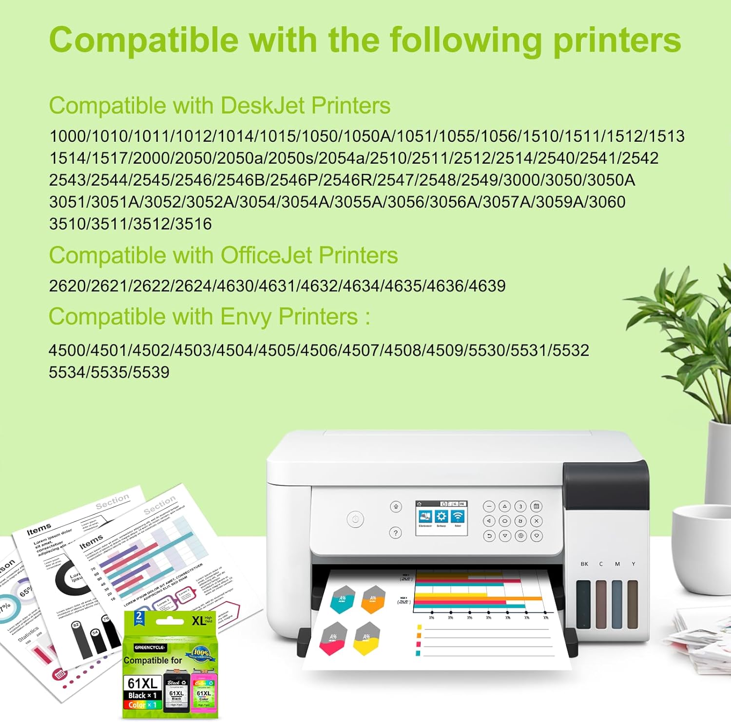 61XL Ink Cartridges Black and Color Combo Pack Replacement for HP 61 XL Ink for HP Envy 5530 4500 4502 5535 DeskJet 1510 2510 Officejet 4635 4630 4632 2621 Printer(1 Black, 1 Color)