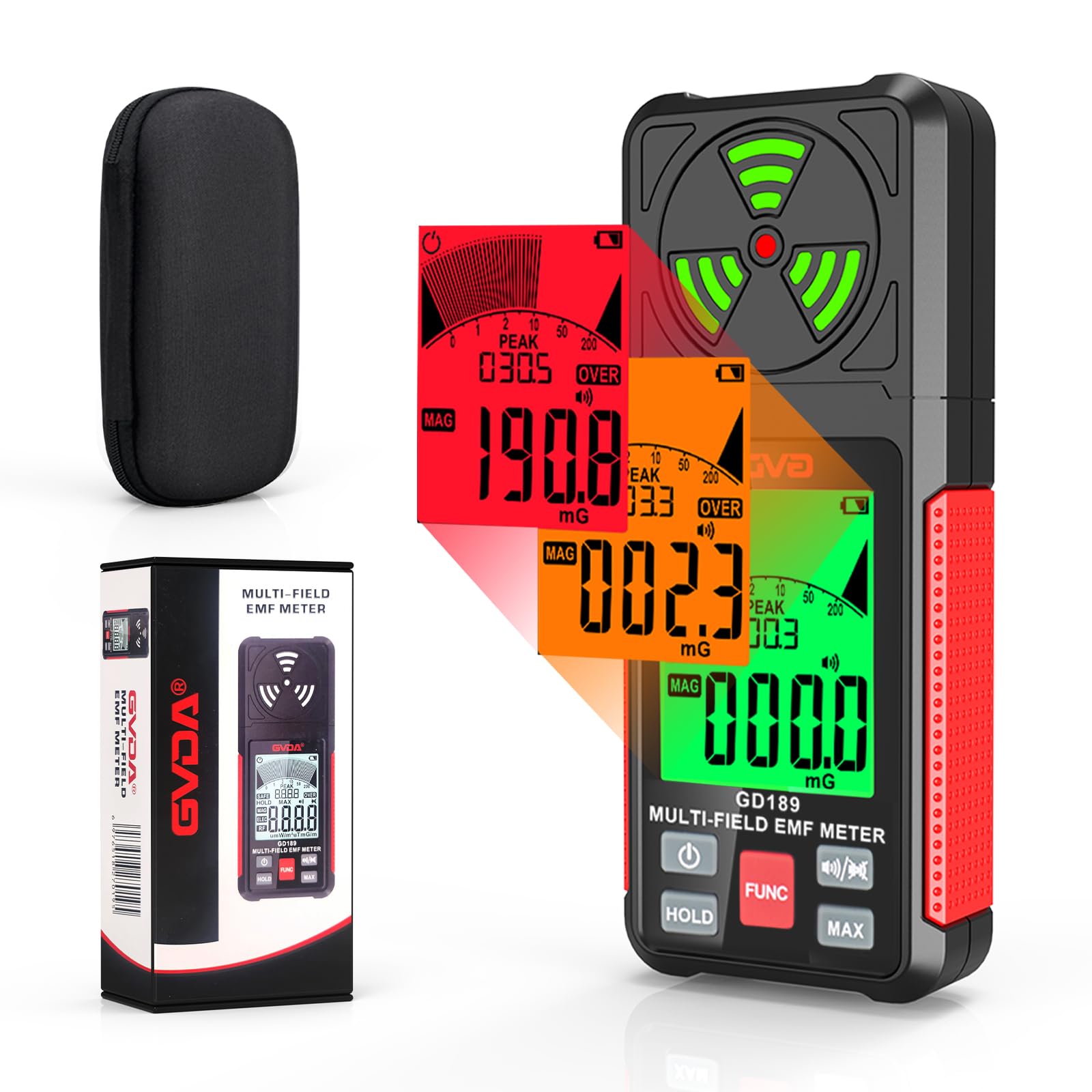 Medidor De Radiación Electromagnética 3 En 1 - Mide Campos Eléctricos, Magnéticos Y RF, Con Alarma Y Pantalla A Color