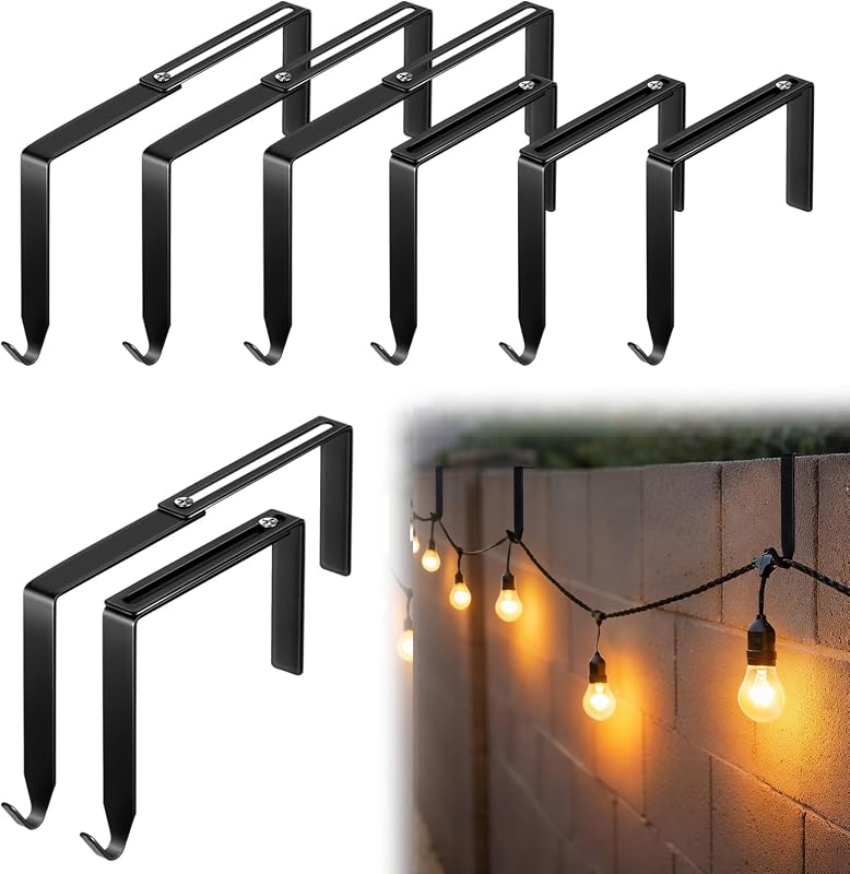 Frienda 6 Pcs Cinder Block Wall No Drill Light Hangers,3.2-6 Inch,Black | Adjustable Metal Hangers for Cinder Block Fence, Bulk No Drill Outdoor Installation, Fits Brick Wall and Concrete Surface