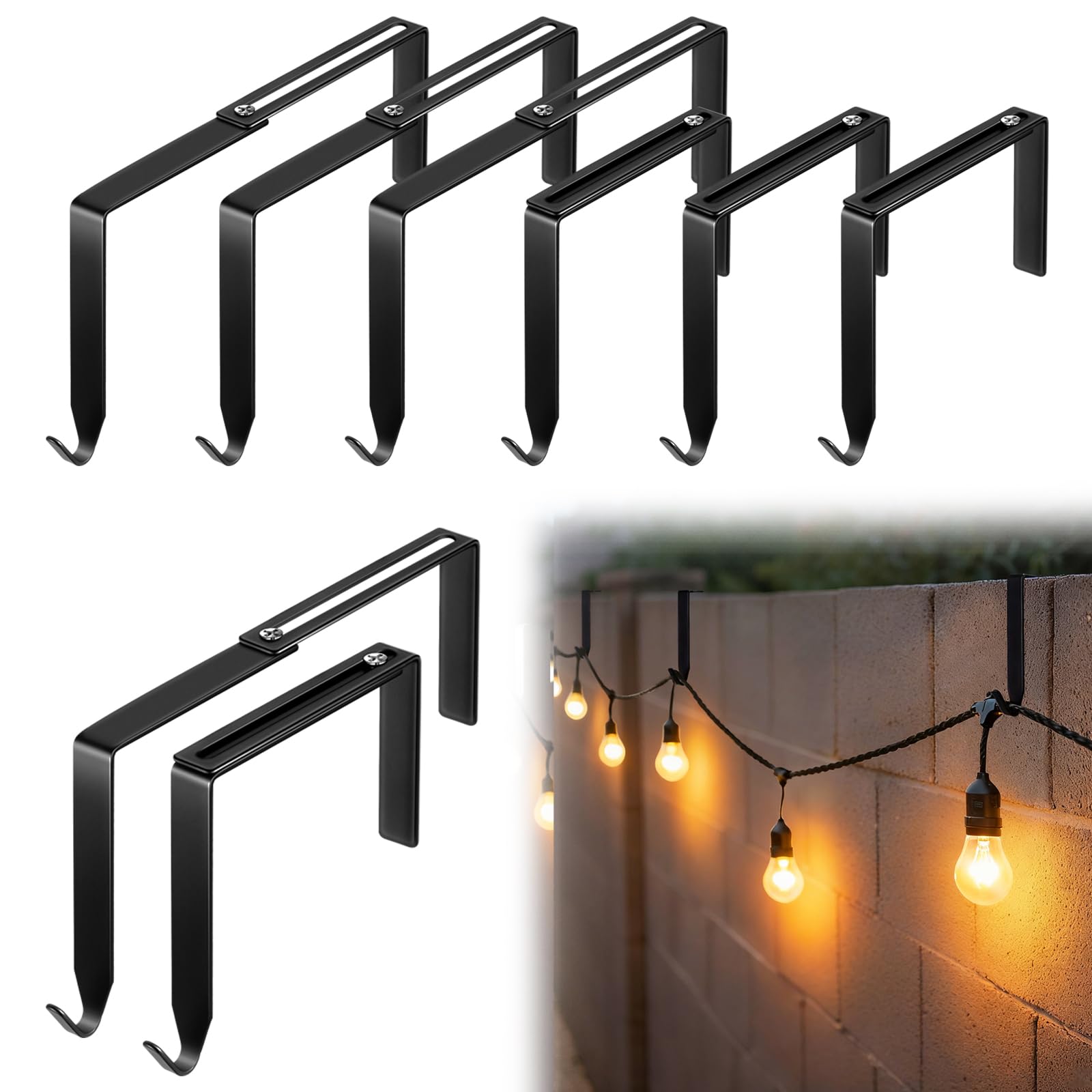 Photo 1 of Frienda 6 Pcs Adjustable Outdoor Light String Metal Hooks for 3.2-6 Inch Concrete Wall Cinder Block Fences Hangers Outdoor Light String Hooks No Drill for Concrete Wall Cinder Block and Fence(Black)