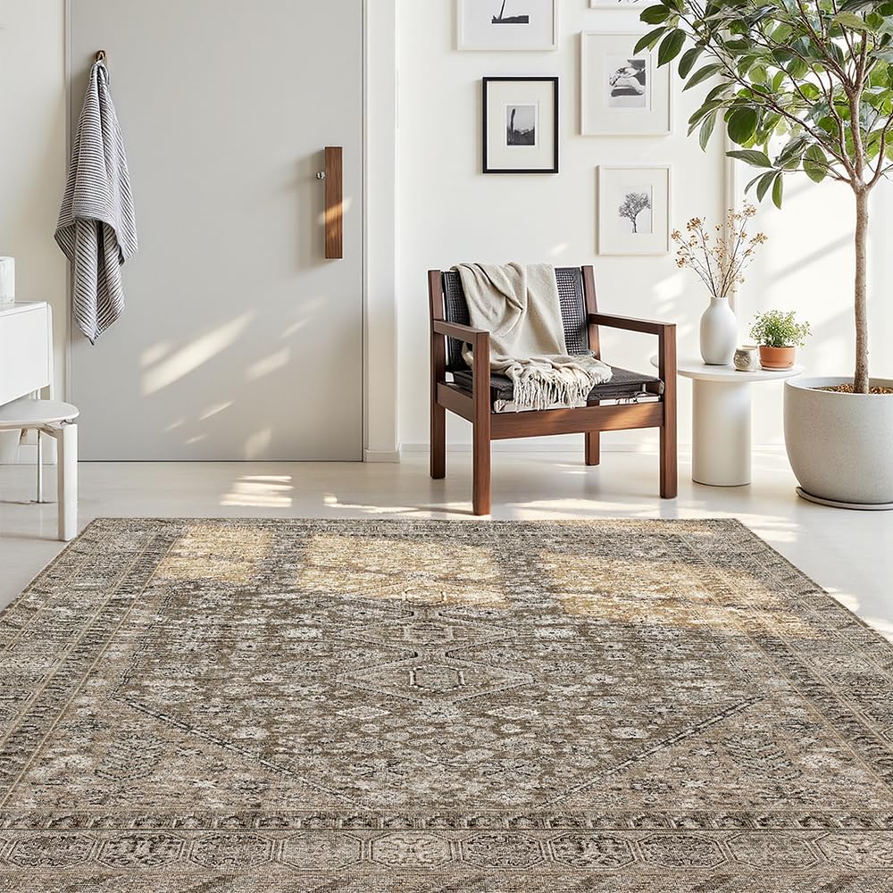 LIDALL 8x10 Beige Brown Washable Area Rug