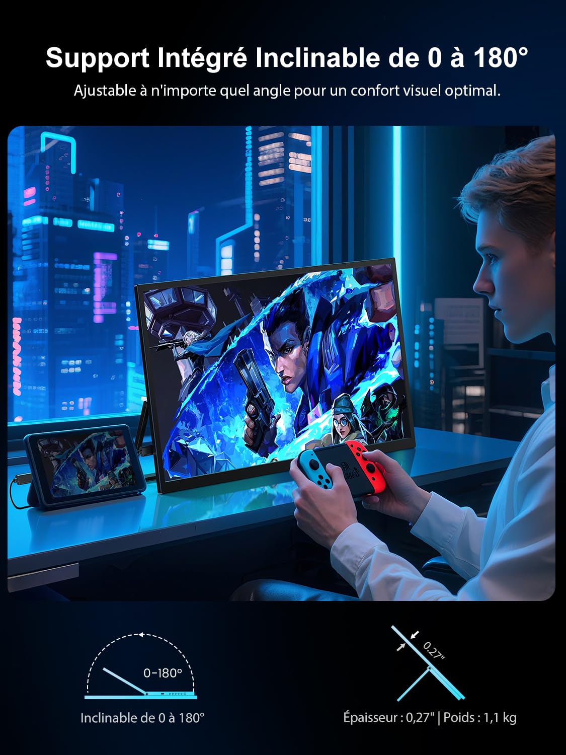 UPERFECT 18,5 Pouces 120Hz Écran Portable avec Display Mat Full HD 1920x1080 | Protection des Yeux | USB C | Mini HDMI pour PC Téléphone Portable PS4/5 Xbo Raspb Pi | Compatible VESA